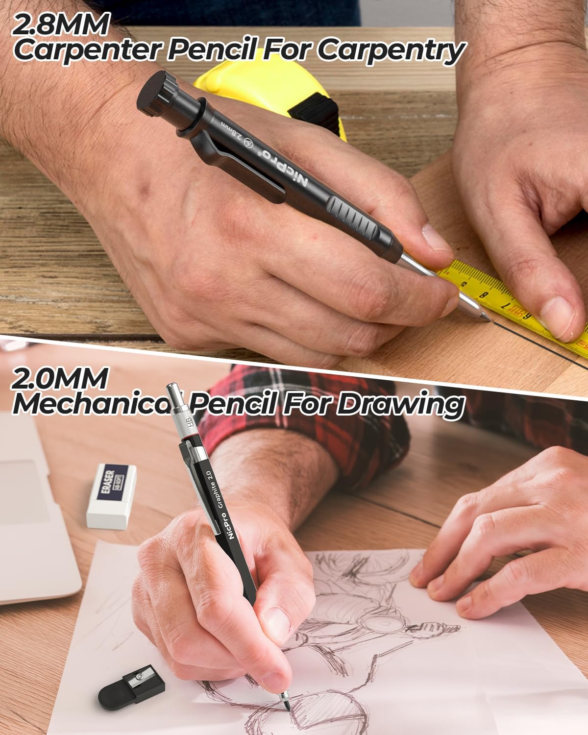 Thumbnail 6 de Nicpro Crayons chantier 18 pièces 60 recharges ✏