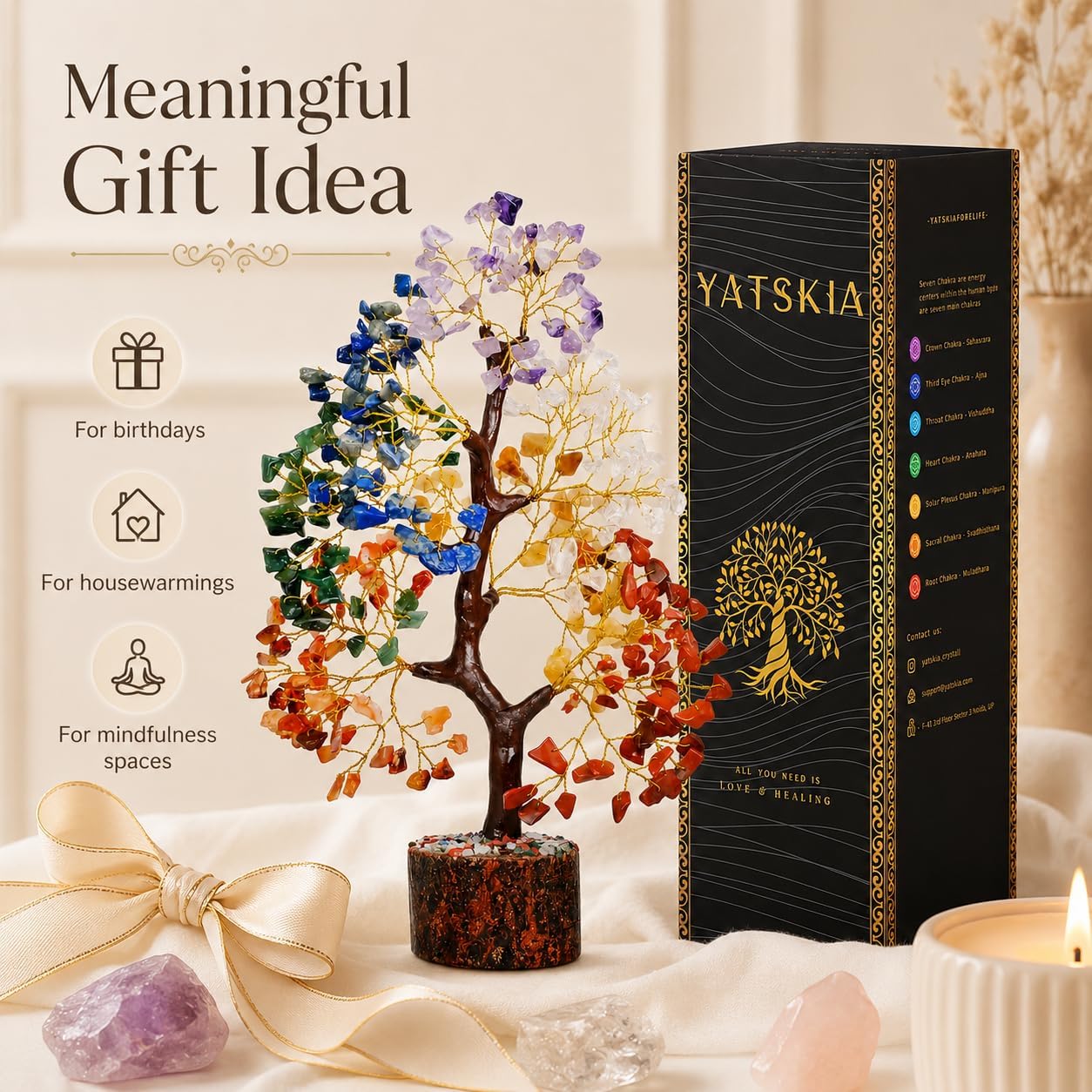 Detalle de YATSKIA Crystal Tree 7 Chakra Tree of Life with Natural Crystals