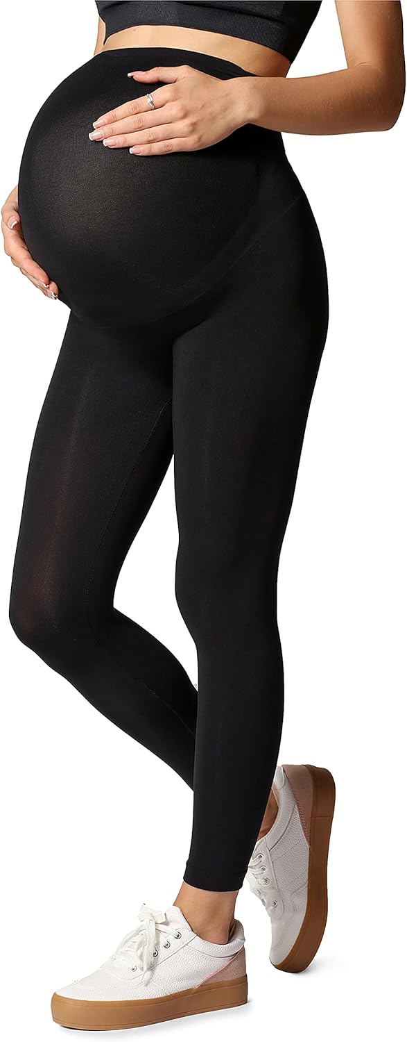 Detalle de Be Mammy Umstandsleggings BE-1123 – lange Umstandsleggings mit breitem, druckfreiem Bund