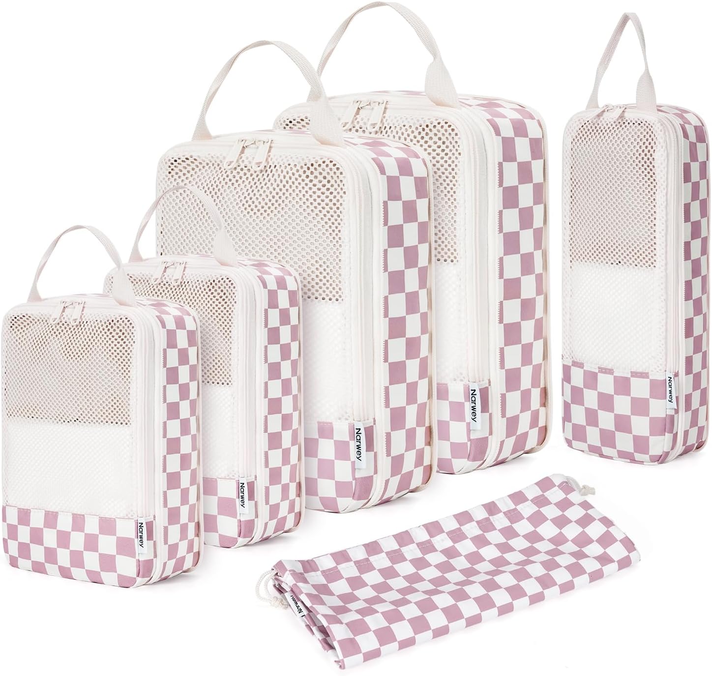 Detalle de Narwey 6 Set Compression Packing Cubes for Carry-On Luggage (Checkerboard Dusty Rose)