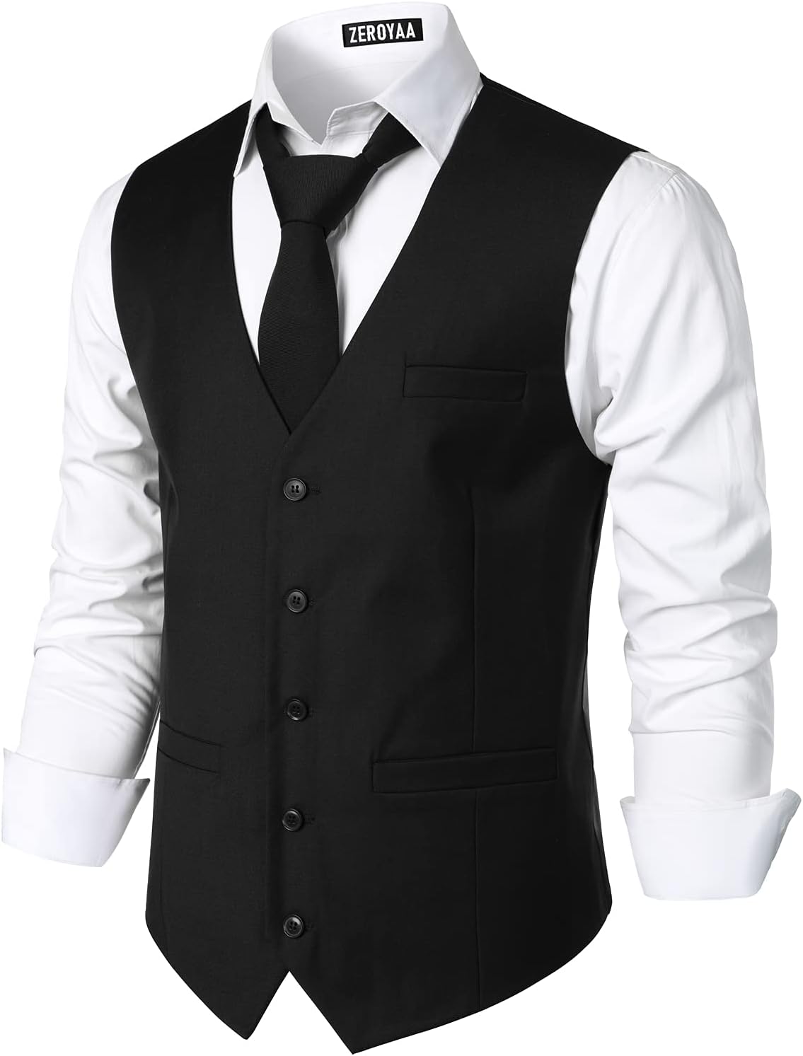 Detalle 2 de ZEROYAA Men's Urban Design Business Formal Vest, 3 Pockets, Five-Button