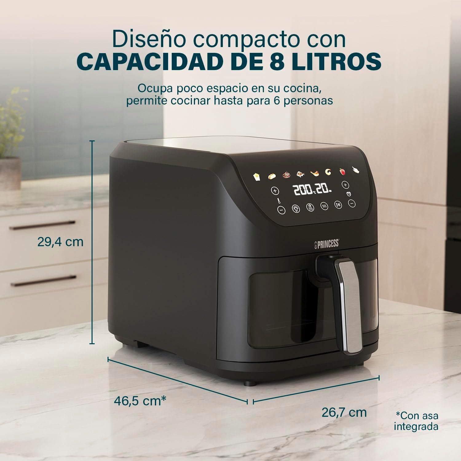 Detalle 2 de Princess SlimFry Airfryer 🍟 8L, 2000W, Pantalla Digital, 8 Programas