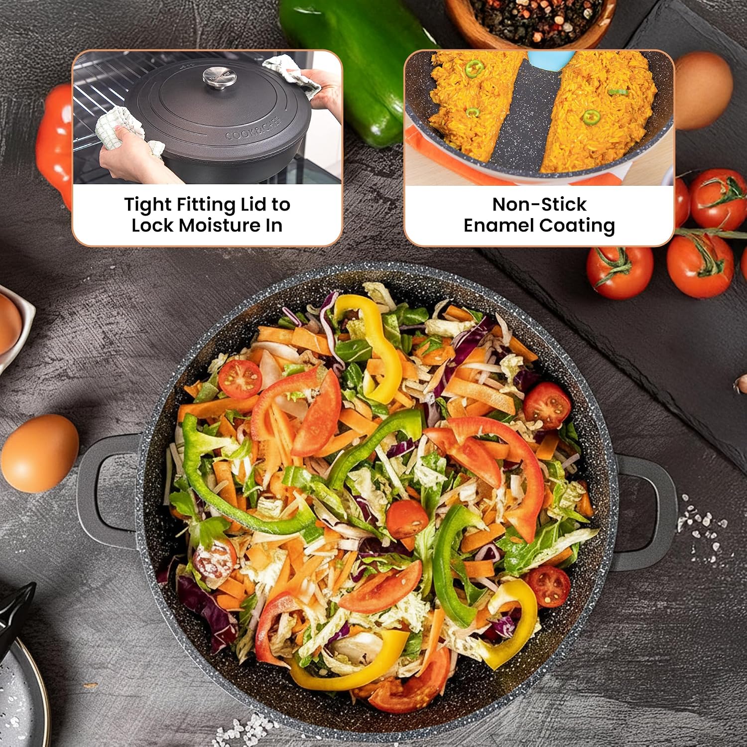 Detalle de Non-Stick Aluminium Pot with Lid – Sturdy Shallow Dutch Oven (3.9L, 28cm) by Nuovva