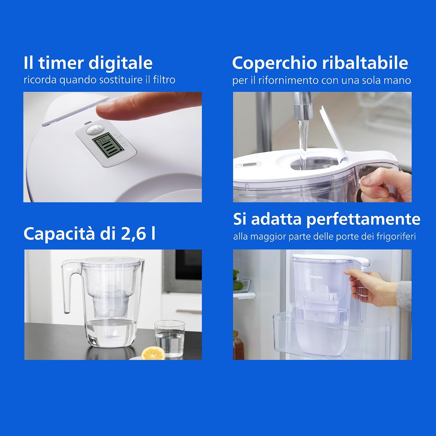 Detalle de Philips Water filtro caraffa Anticalcare+ con timer elettronico e 4 cartucce di ricambio