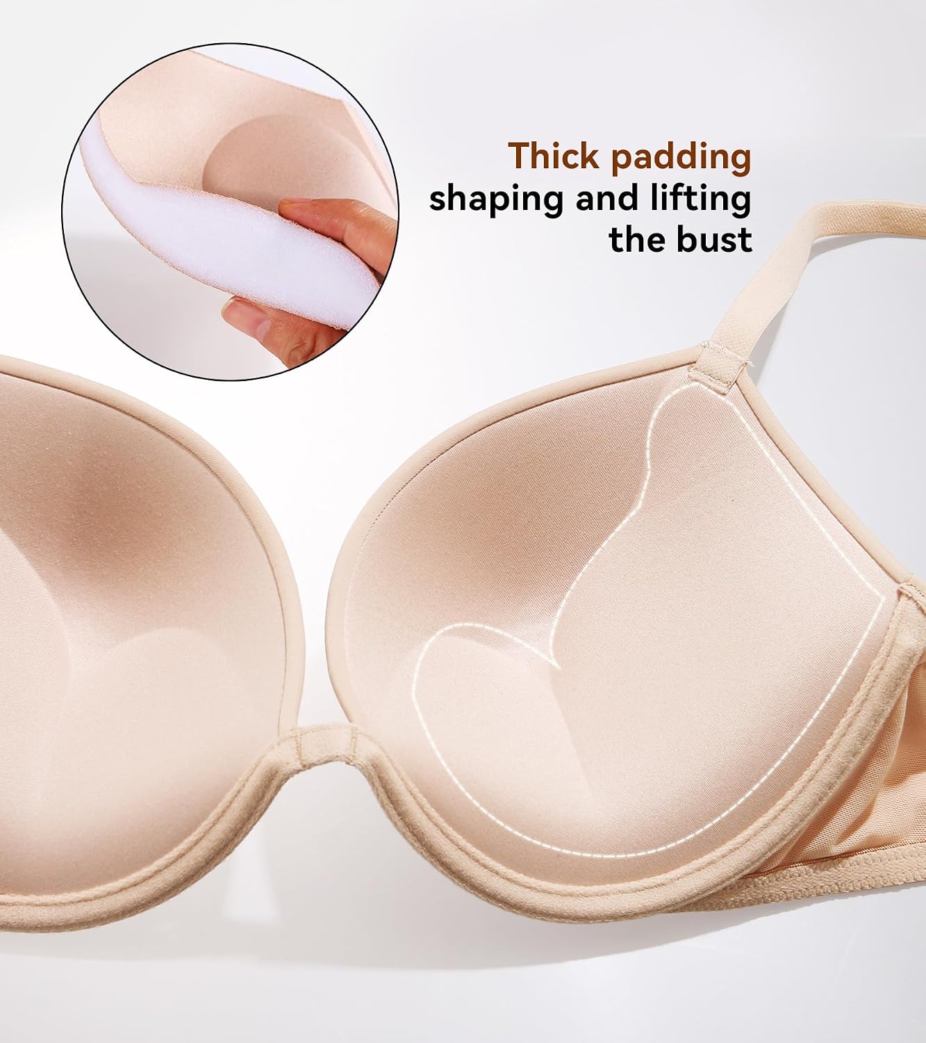 Detalle 2 de DotVol Women's Thick Padded Push Up Deep Plunge Underwire T-Shirt Everyday Bra