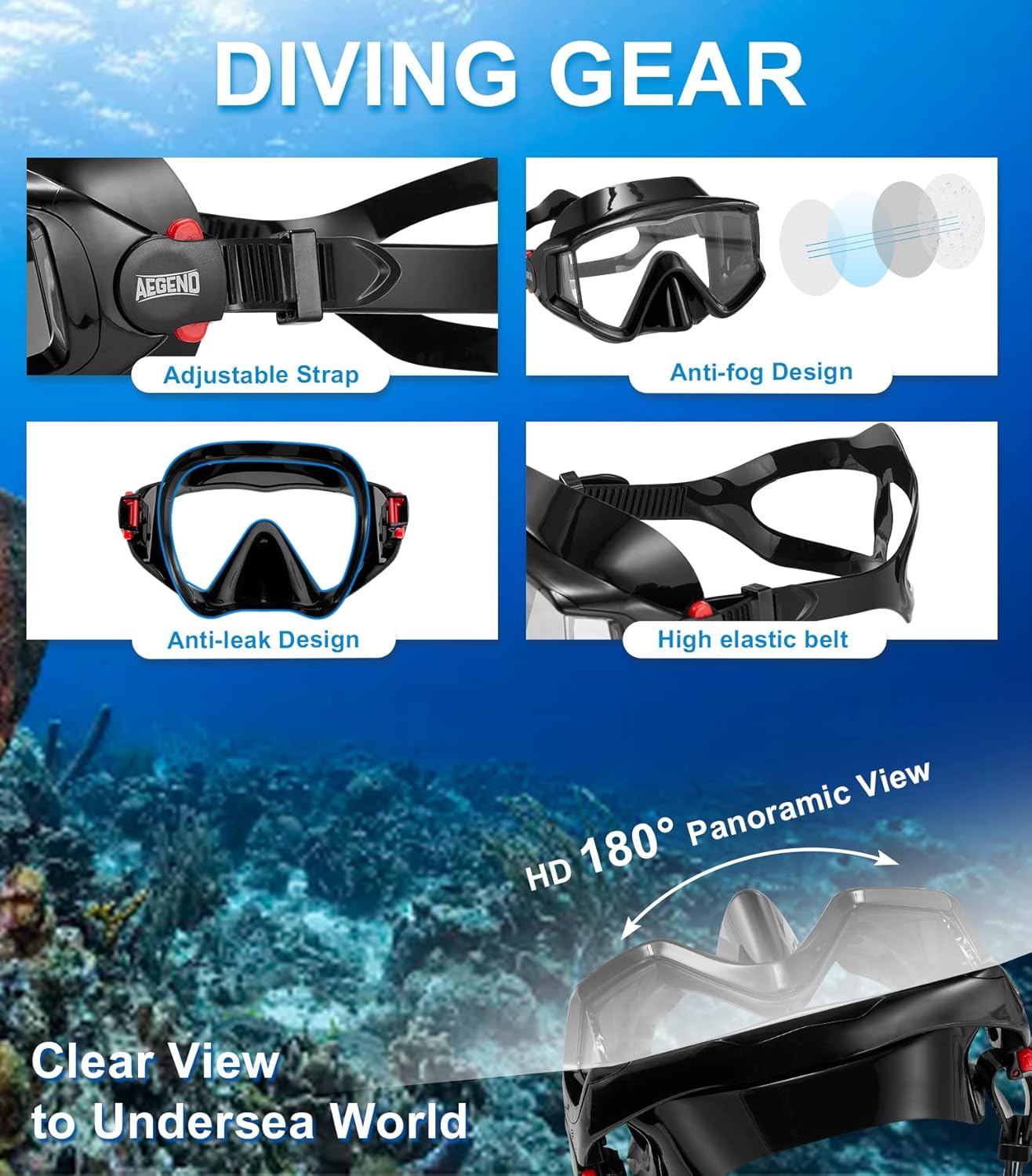 Thumbnail 1 de Aegend Snorkeling Gear: Panoramic Full-Face Mask with Top Dry Valve
