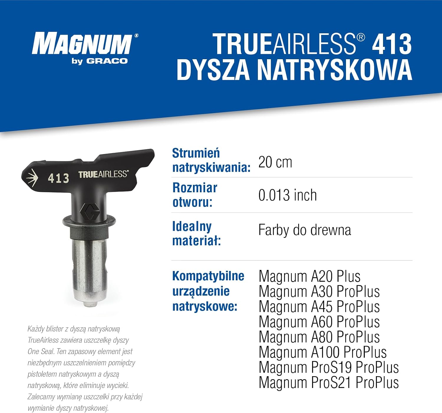 Detalle de Graco TRA413 TrueAirless 413 – dysza natryskowa, strumień 20 cm, otwór 0,013 cala