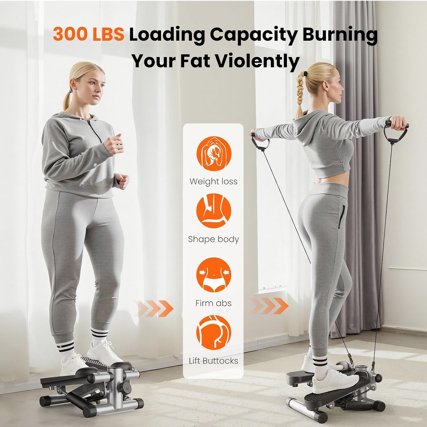 Detalle de Sweetcrispy CATBJ-J01-V2-SR Mini Twist Stepper with Resistance Bands, 117 kg Capacity