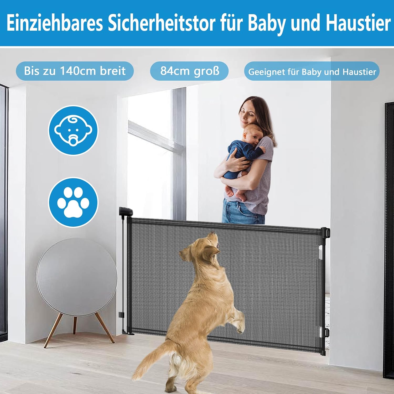 Detalle de Ausziehbares Treppenschutzgitter 140 cm 👶