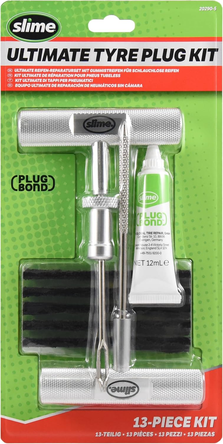 Detalle de Slime 20290-5 bandenplugset met aluminium T-greep, ruimer en 10 reparatiekoorden