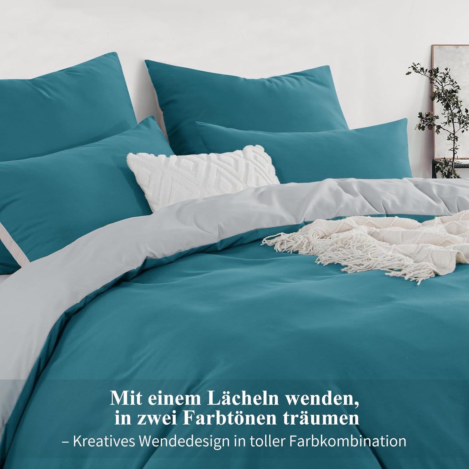 Thumbnail 3 de Aisbo King Size Reversible Duvet Cover Set (Teal and Grey) with Brushed Microfibre & 2 Pillowcases