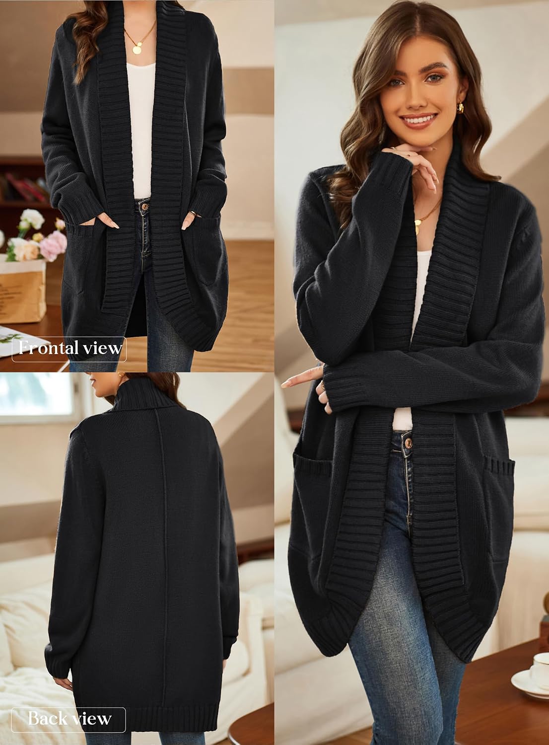 Detalle 2 de GRACE KARIN Long Sleeve Knit Cardigan with Curved Hem and Two Pockets
