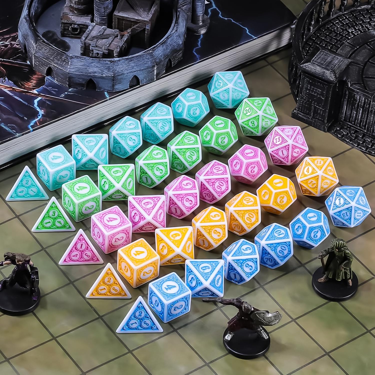 Thumbnail 3 de QMAY DND Würfel-Set „5x7“ (35 Stück) mit Vintage-Gravur – Polyederwürfel für D&D, MTG & RPG