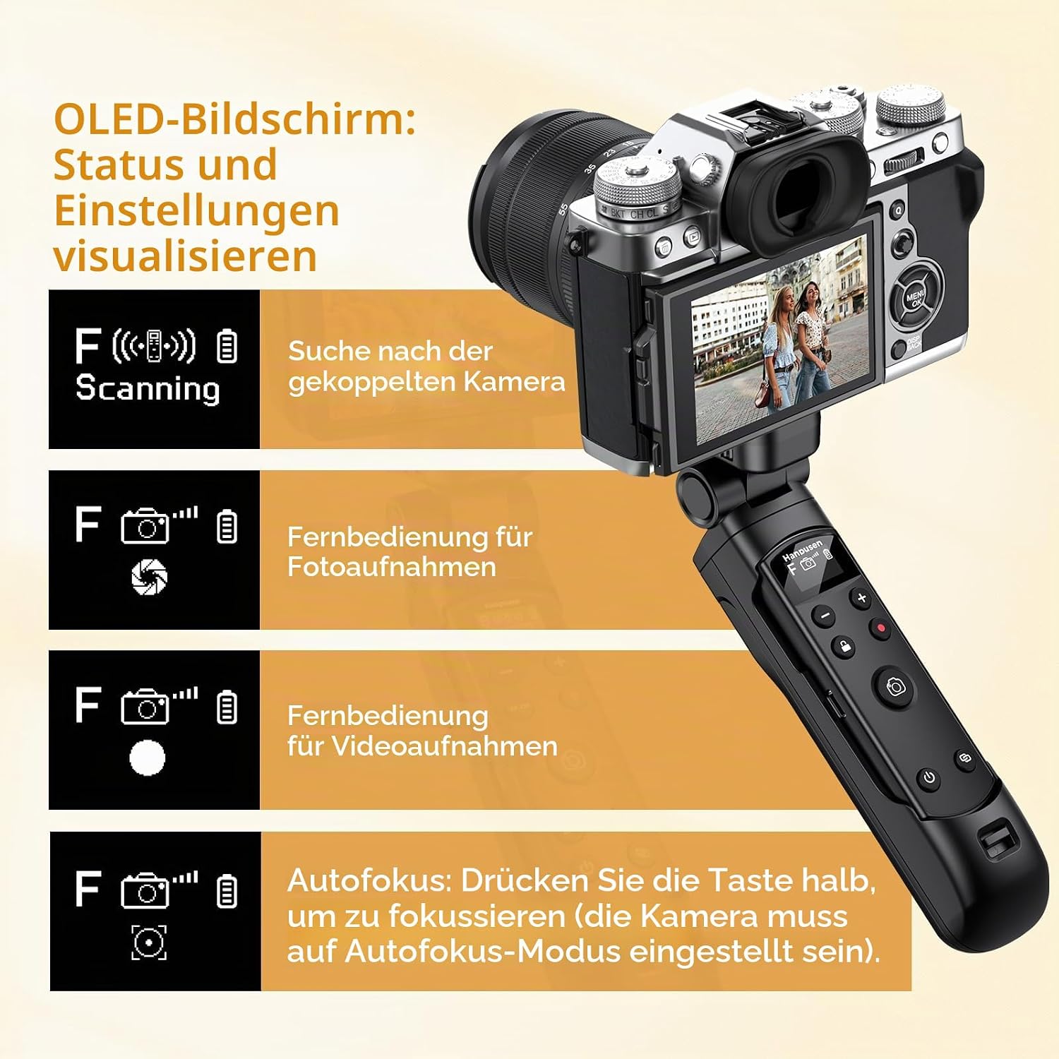 Detalle de Kompatibles Fujifilm Mini-Stativ mit aufladbarer Fernbedienung und Focus/Zoom für Vlogging