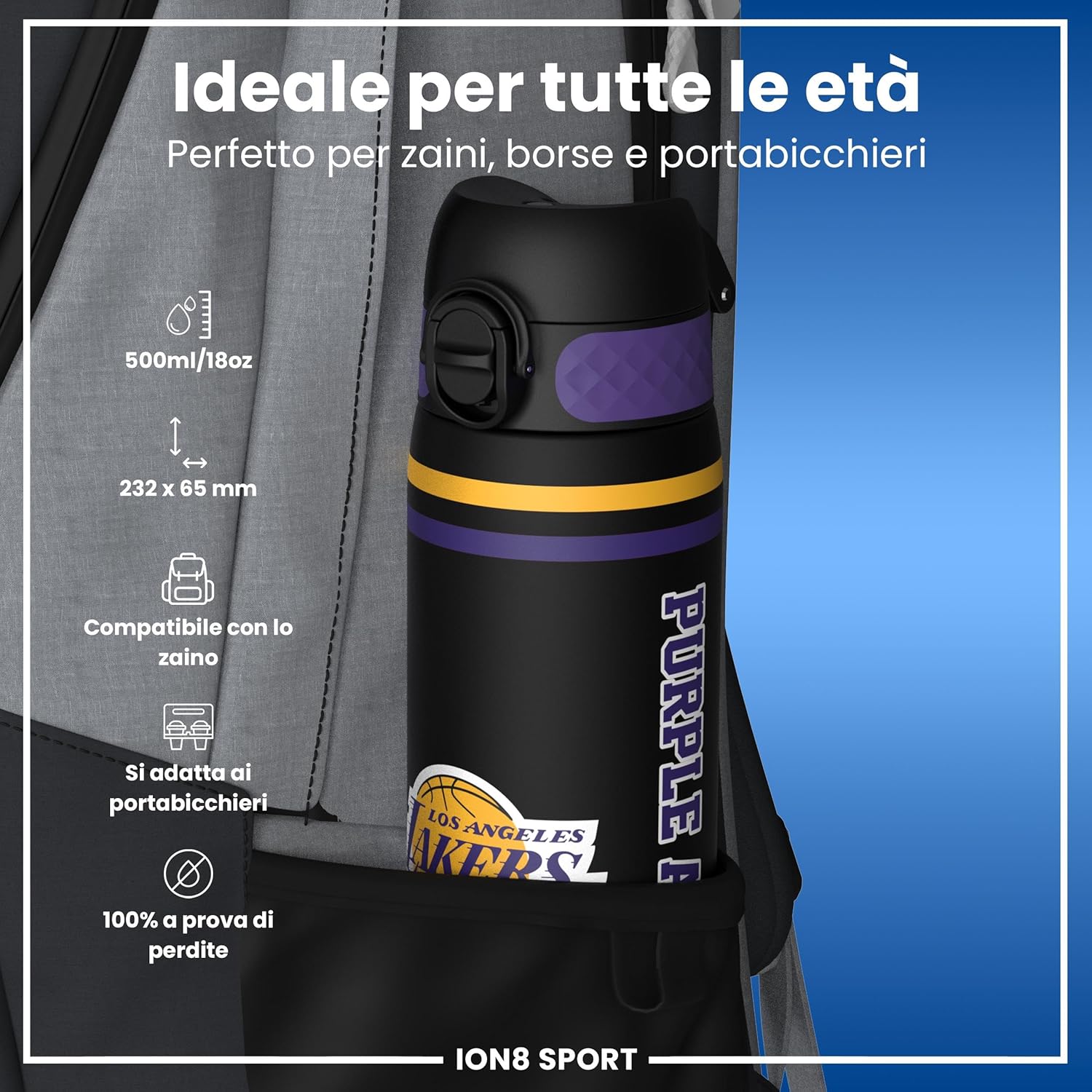 Thumbnail 1 de Ion8 NBA Borraccia 500 ml: a prova di perdite, comoda da aprire e lavabile in lavastoviglie