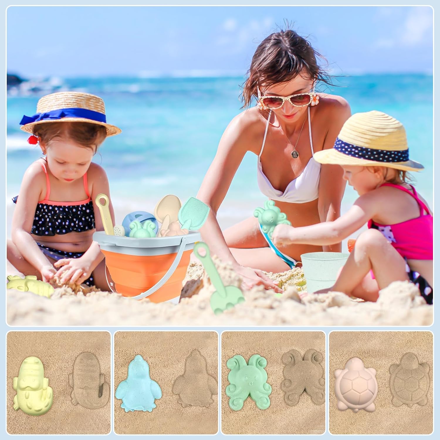 Detalle de Taufe – Kit jouets de plage enfant 11 pièces avec seau pliant