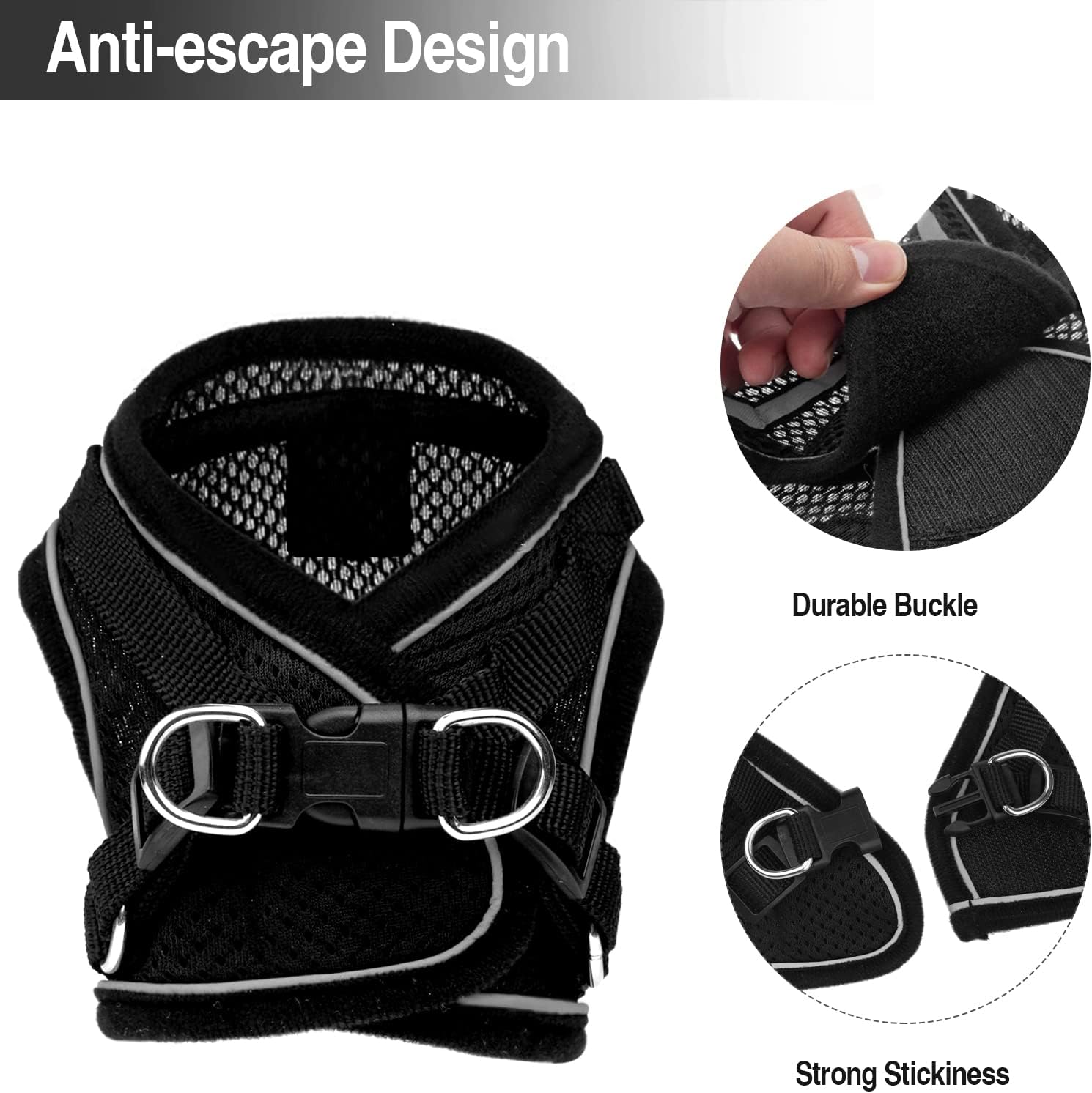 Detalle de Cat Harness & Lead Set - Escape-Proof Adjustable Vest for Kitten, Ferret, Puppy, Rabbit with Reflective Strips - Breathable Soft Mesh Jacket