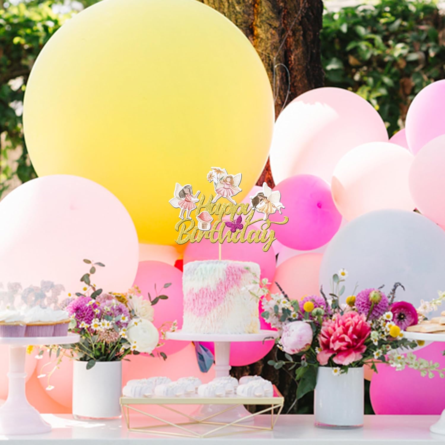Thumbnail 4 de SYKYCTCY 1 Pack Happy Birthday Fairy Cake Topper – Glitter Flower Fairy Garden Party Picks