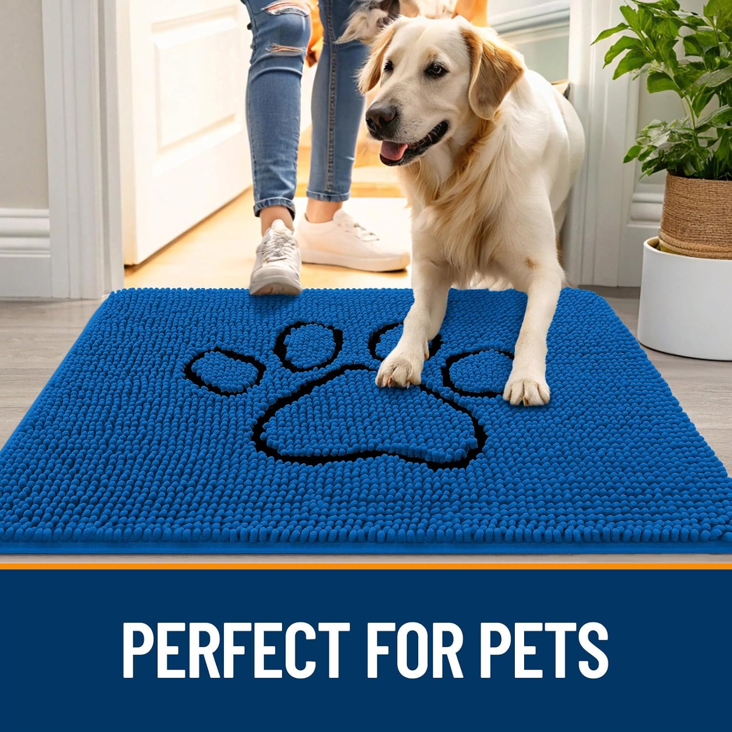 Detalle de OLANLY Dog Door Mat for Muddy Paws (36x24) with Paw Print Design
