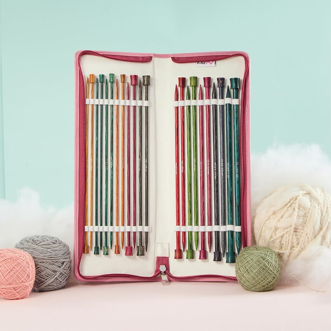 Detalle de KnitPro Dreamz Grande – zestaw drutów prostych 25 cm, 11 rozmiarów z brzozy