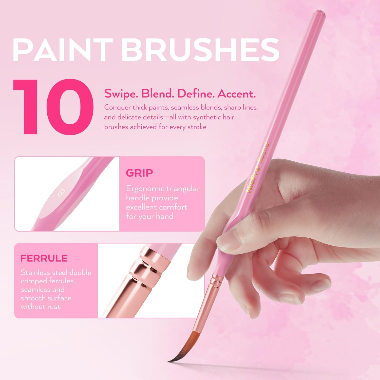 Thumbnail 1 de Nicpro Pinceaux micro détails 10 pièces 🎨