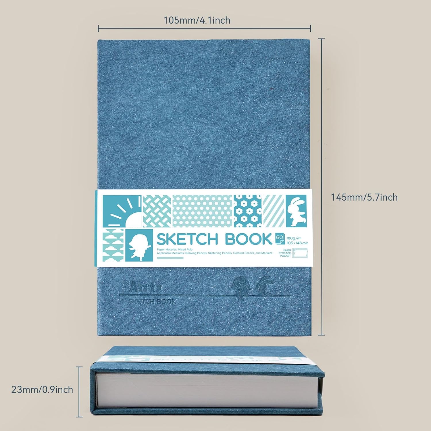 Detalle de Arrtx carnet de croquis A6, 2 paquets de 120 feuilles/240 pages, reliure dos libre, 180 g/m²