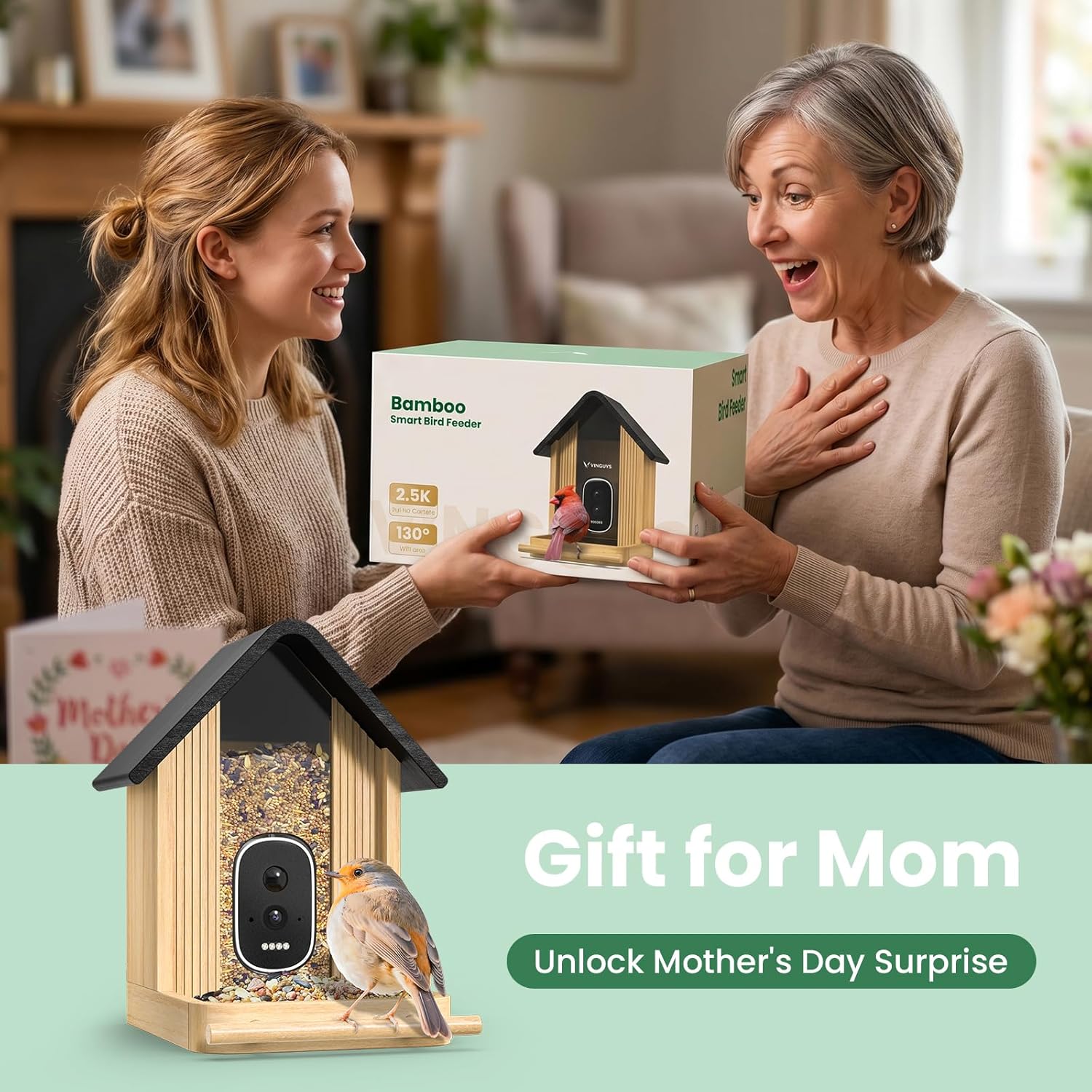 Thumbnail 1 de WLNYUGS Bird Feeder with Camera – Smart Bamboo 2.5K UHD AI Identification