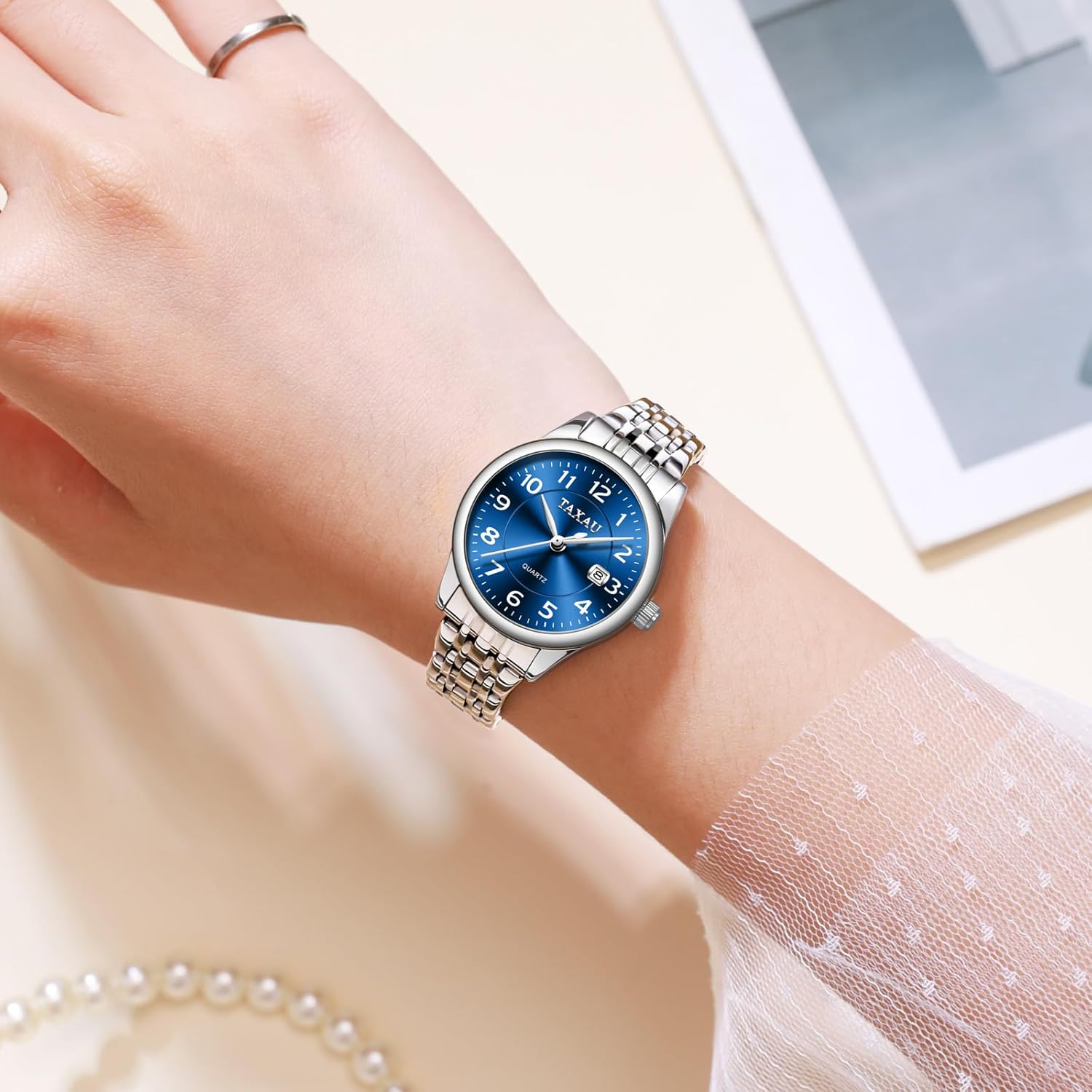 Thumbnail 6 de Taxau Damen Uhr mit Datum – klassisch, Quarz, Edelstahlarmband