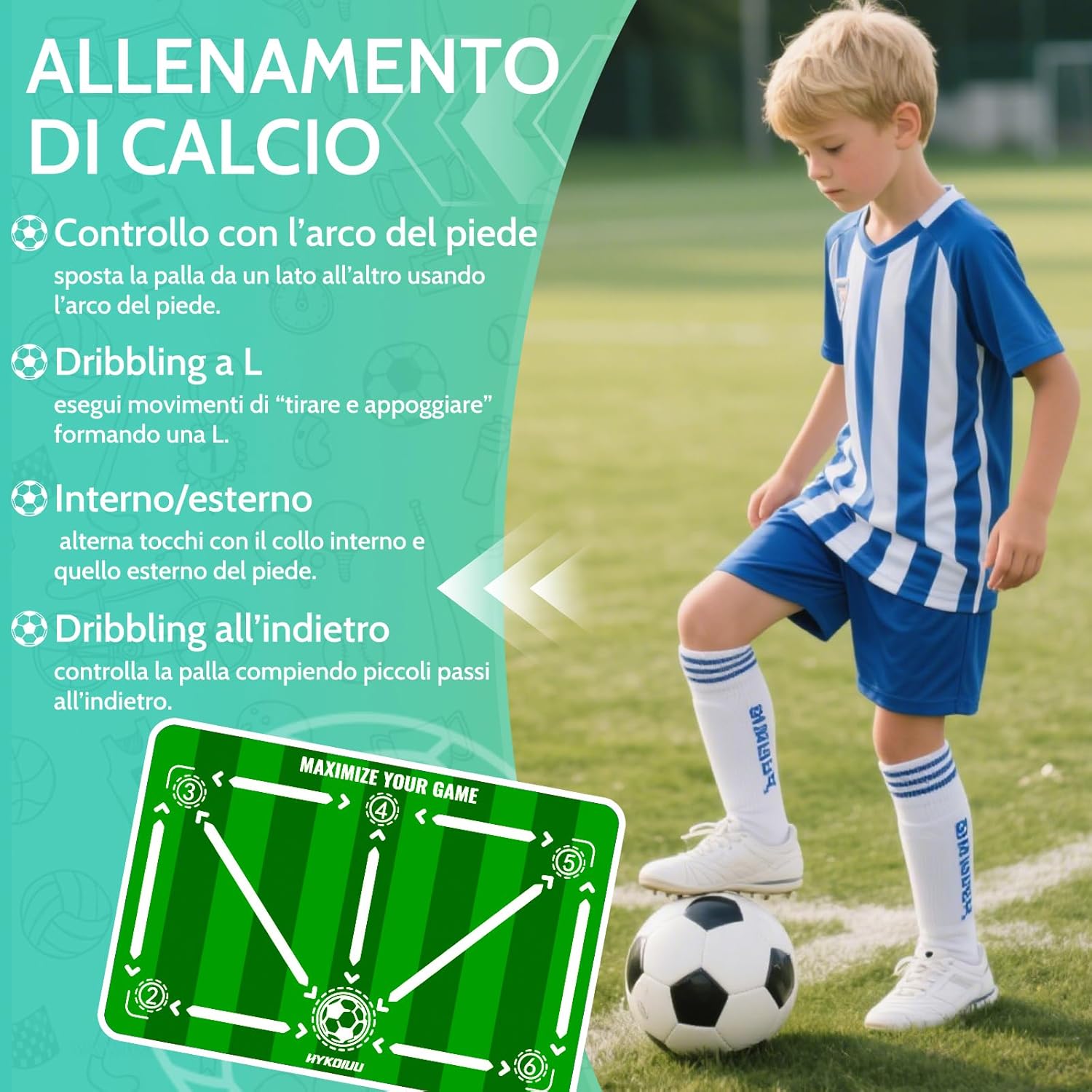 Detalle de Tappeto Calcio Allenamento con Soccer Bungee Trainer – set completo 90×60 cm per agilità e tecnica