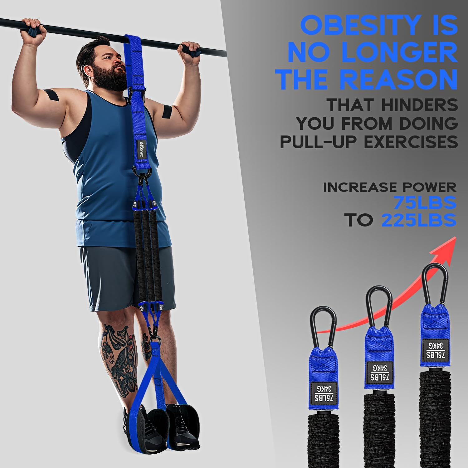 Detalle de HOXWC Pull Up Assistance Bands, Adjustable 3-Level Nylon Pull-Up Set