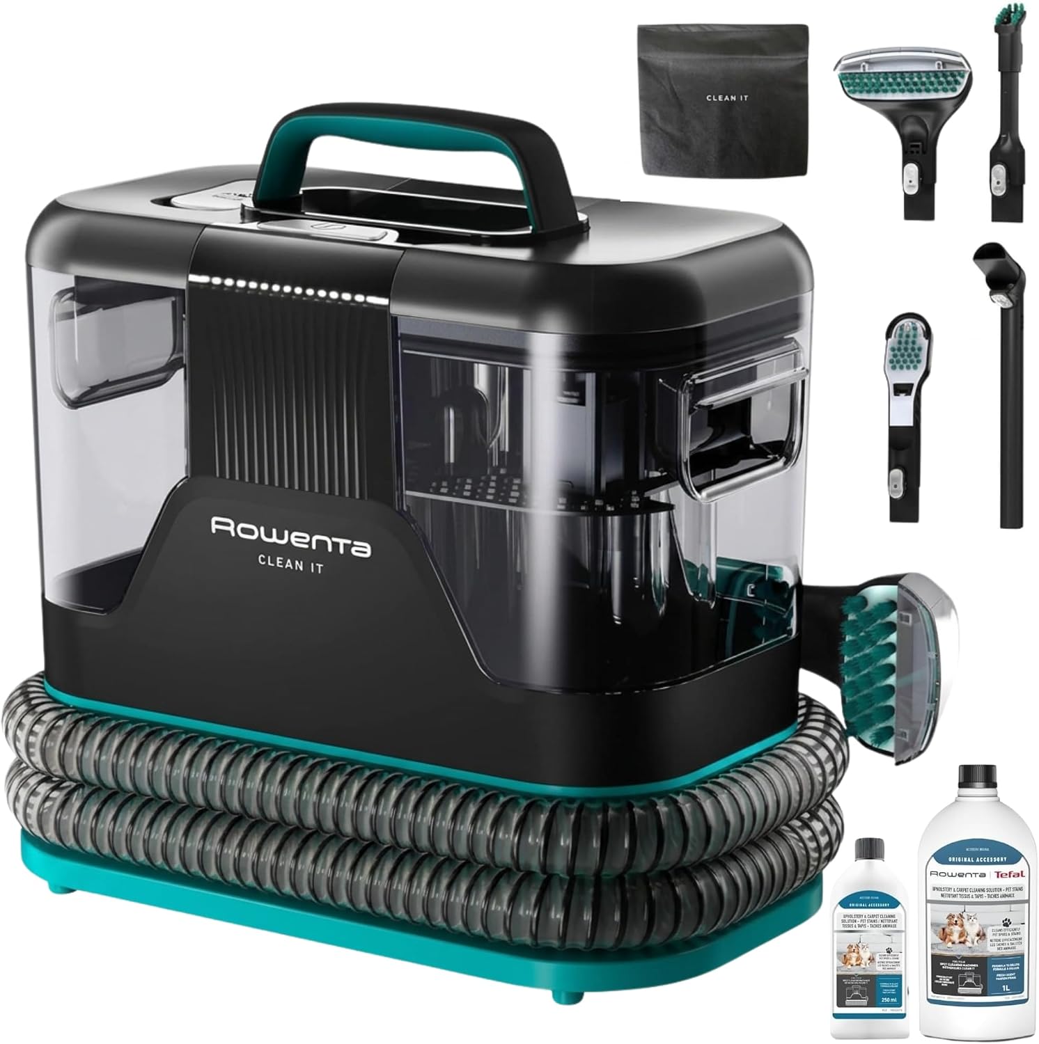 Detalle de Rowenta Clean It: Aspirador de tapicerías con solución para mascotas (pack 2 botellas) IN5020F0MAN