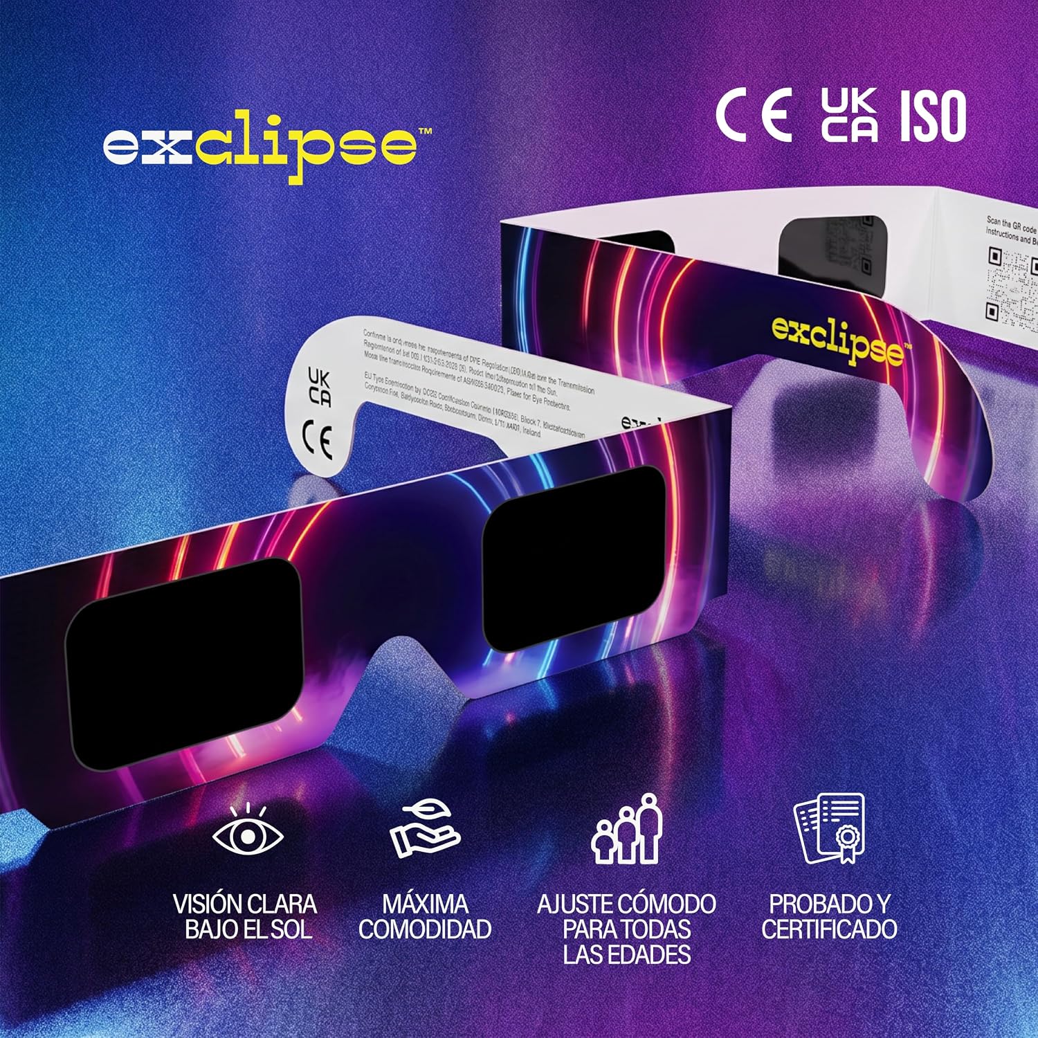Detalle de Exclipse 10 Gafas Eclipse Solar con 3 Filtros para Móvil – Kit Completo ISO 12312-2 para Ver y Fotografiar el Eclipse 2026