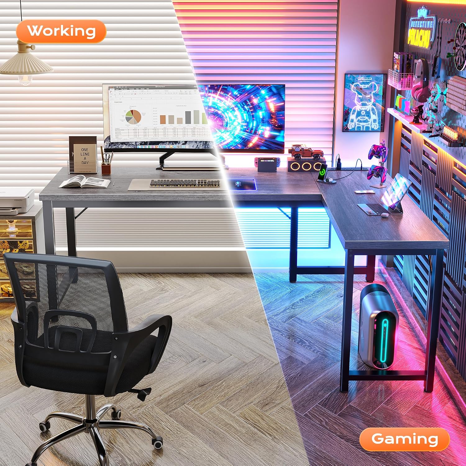 Thumbnail 5 de Huuger 63-Inch Reversible L-Shaped Desk with Power Outlets and 0.95-Inch Desktop