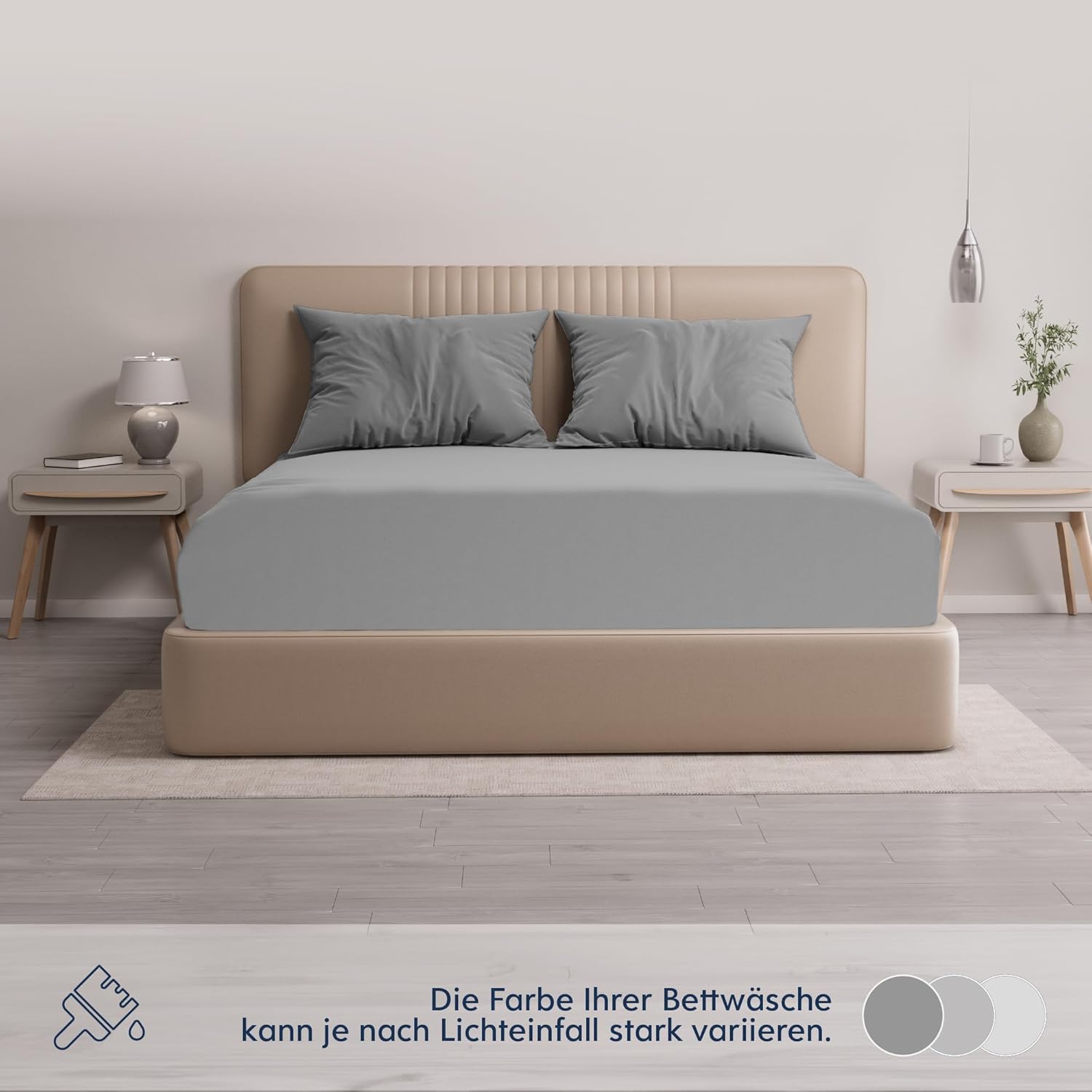 Detalle de Dreamzie Premium Spannbettlaken 180x200 cm / 200x200 cm – 37 cm Seitenhöhe – 100% Jersey Baumwolle, OEKO-TEX Grau