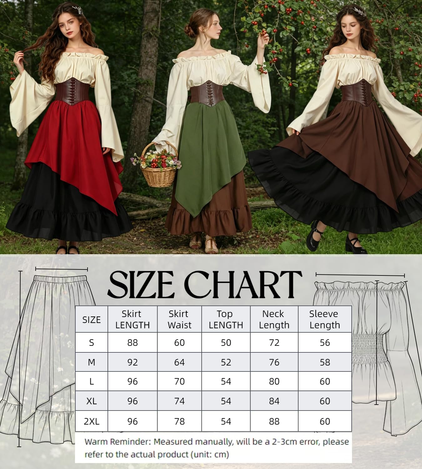 Thumbnail 5 de Kasahara middeleeuws dameskostuum met offshoulderjurk, corset en riemtas