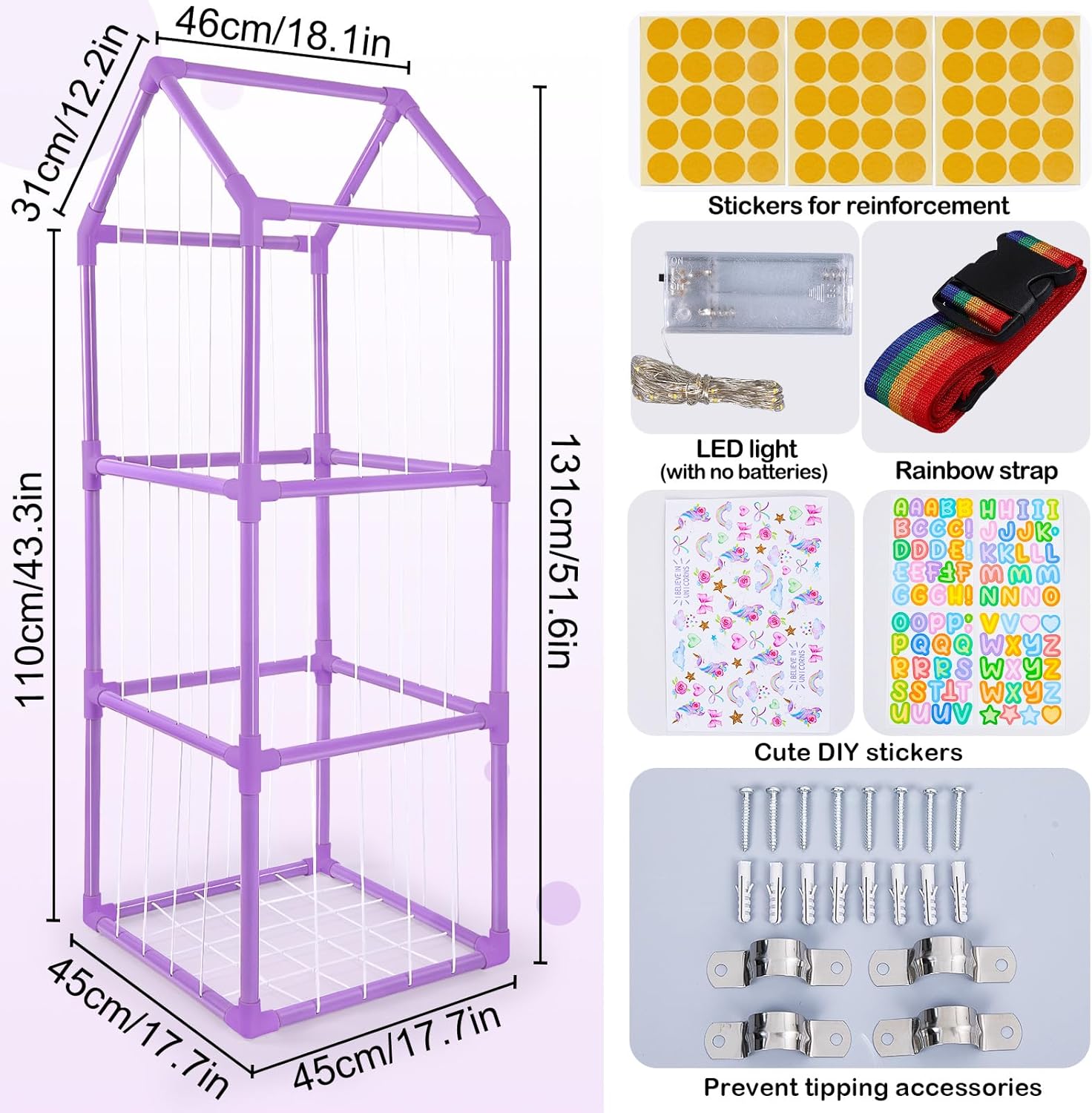 Thumbnail 2 de MHJY Large Zoo House Soft Toy Storage Cage (PVC frame, three layers) for Kids’ Bedrooms