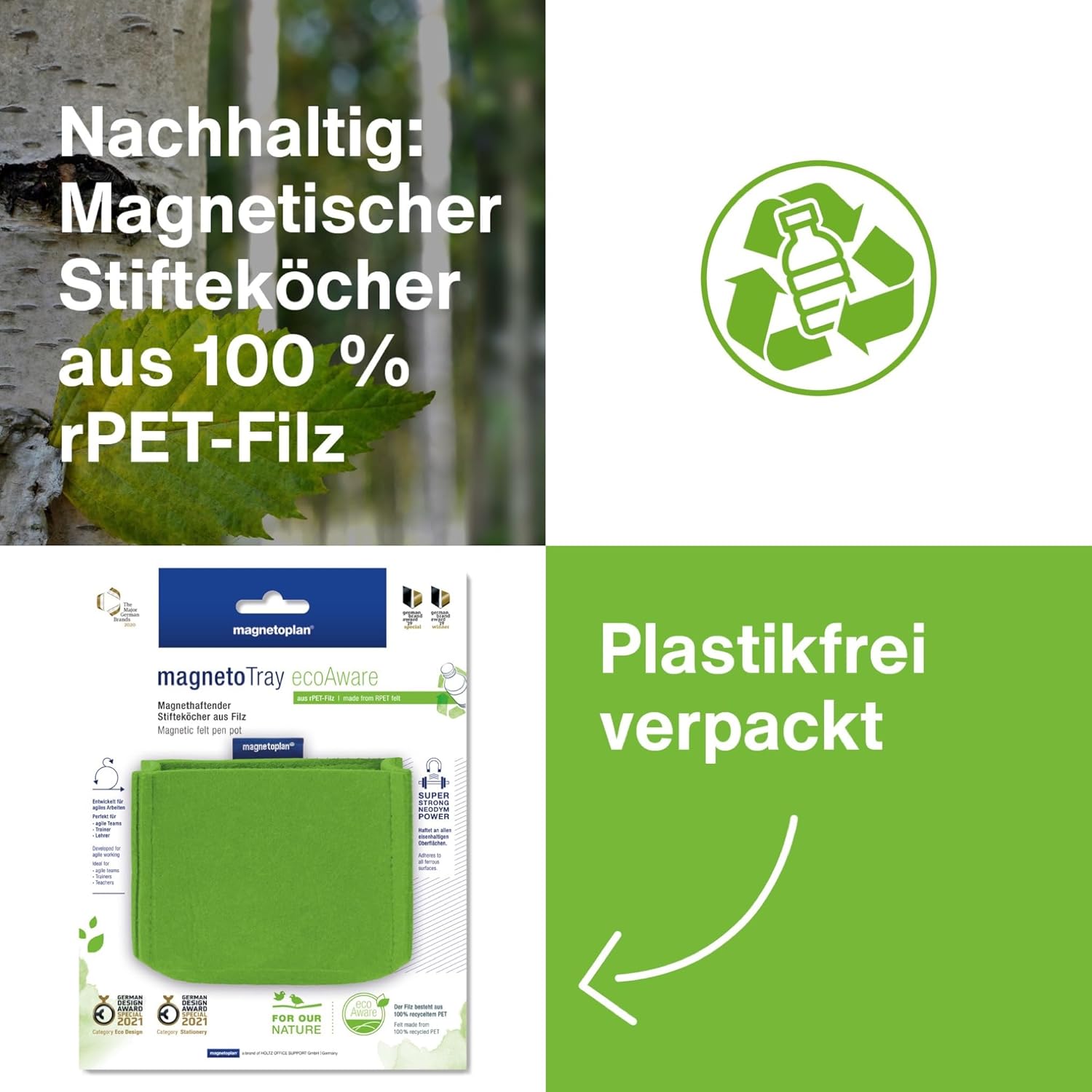 Thumbnail 4 de magnetoplan magnetoTray ecoAware Gr�n – magnetischer Schreibtisch-Organizer aus 100% recyceltem PET-Filz