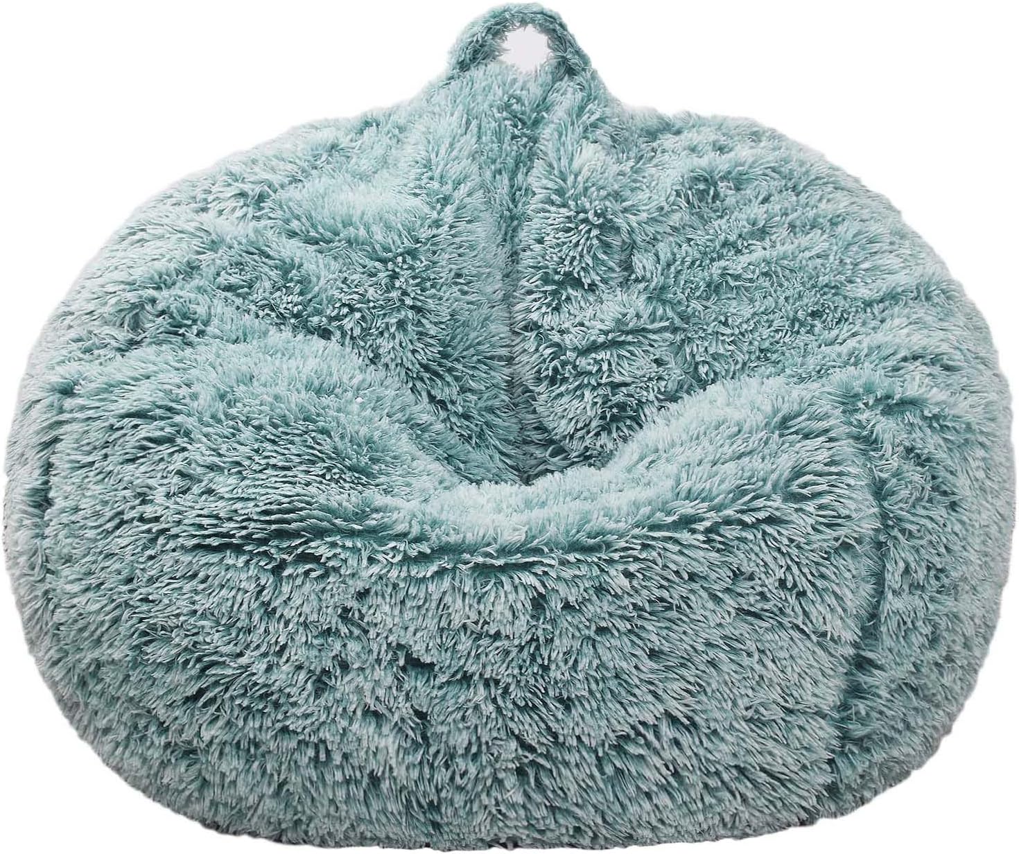Detalle de Kisoy KQ-001DGreenS Stuffed Animal Storage Bean Bag Cover, Dark Green Faux Fur