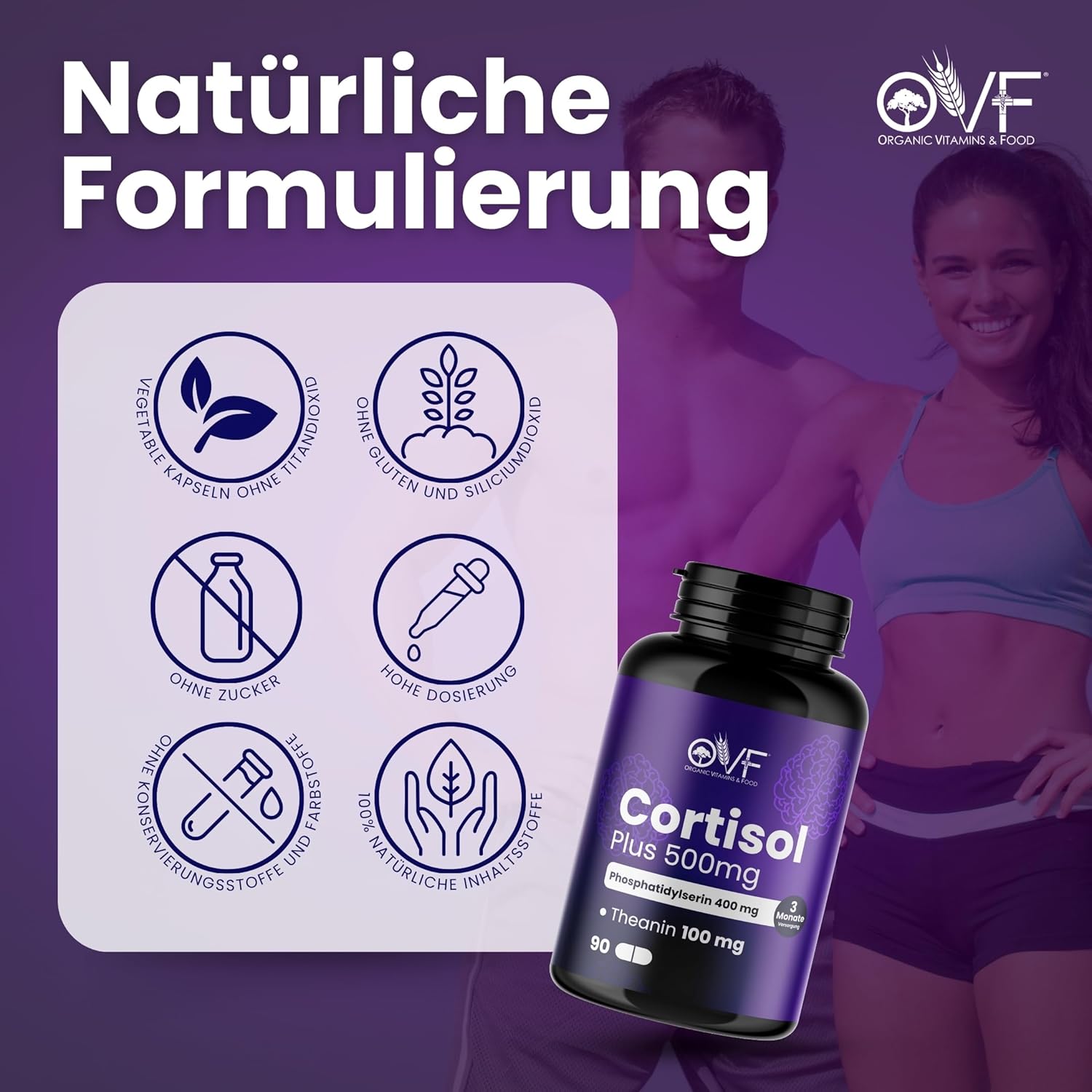 Detalle de OVF Cortisol Plus 500 mg – Phosphatidylserin 400 mg + L-Theanin 100 mg | 90 Kapseln