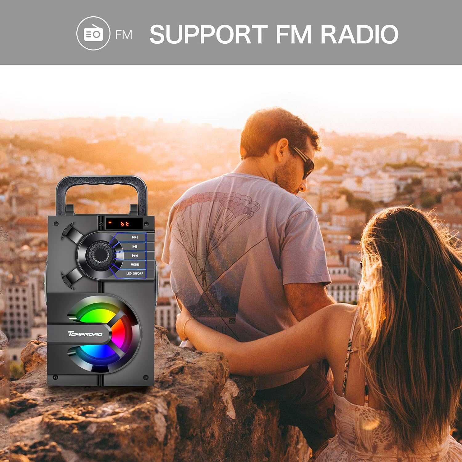 Detalle de Portable Bluetooth Speaker with Subwoofer and LED Lights