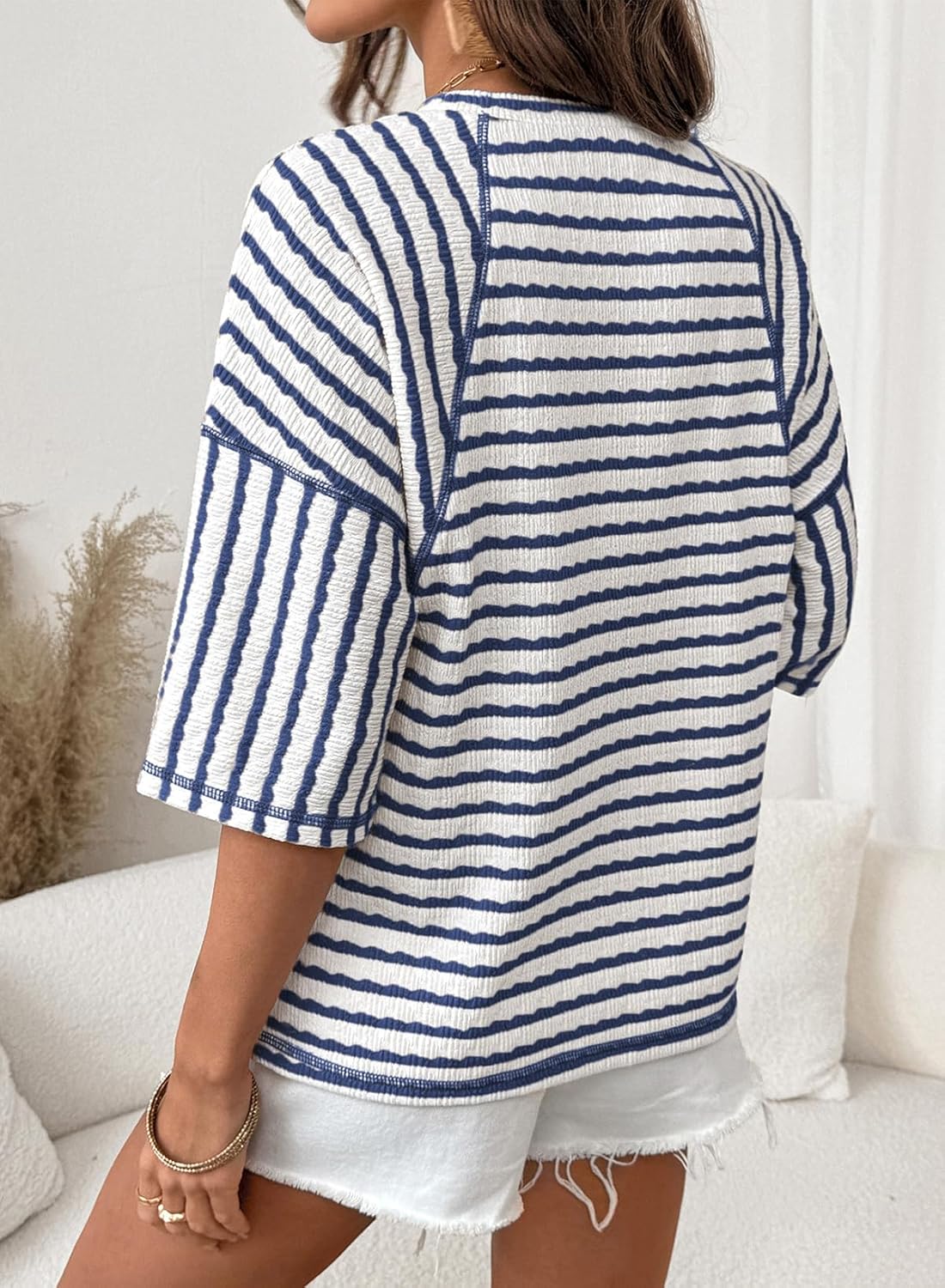 Thumbnail 1 de Dokotoo Women’s Summer Oversized Striped Color Block T-Shirt - Short Sleeve Crewneck
