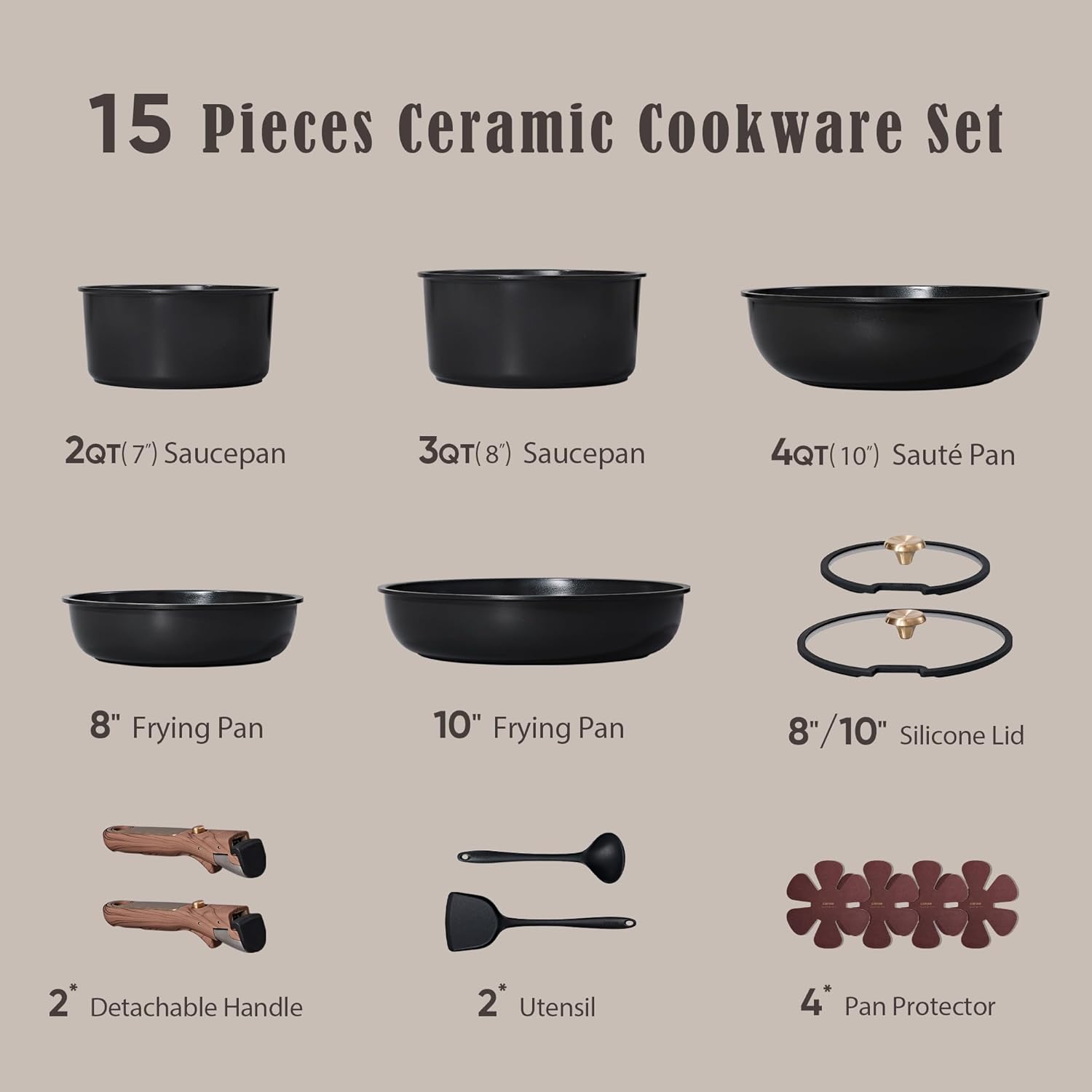 Thumbnail 1 de CAROTE 15Pcs Ceramic Cookware Set