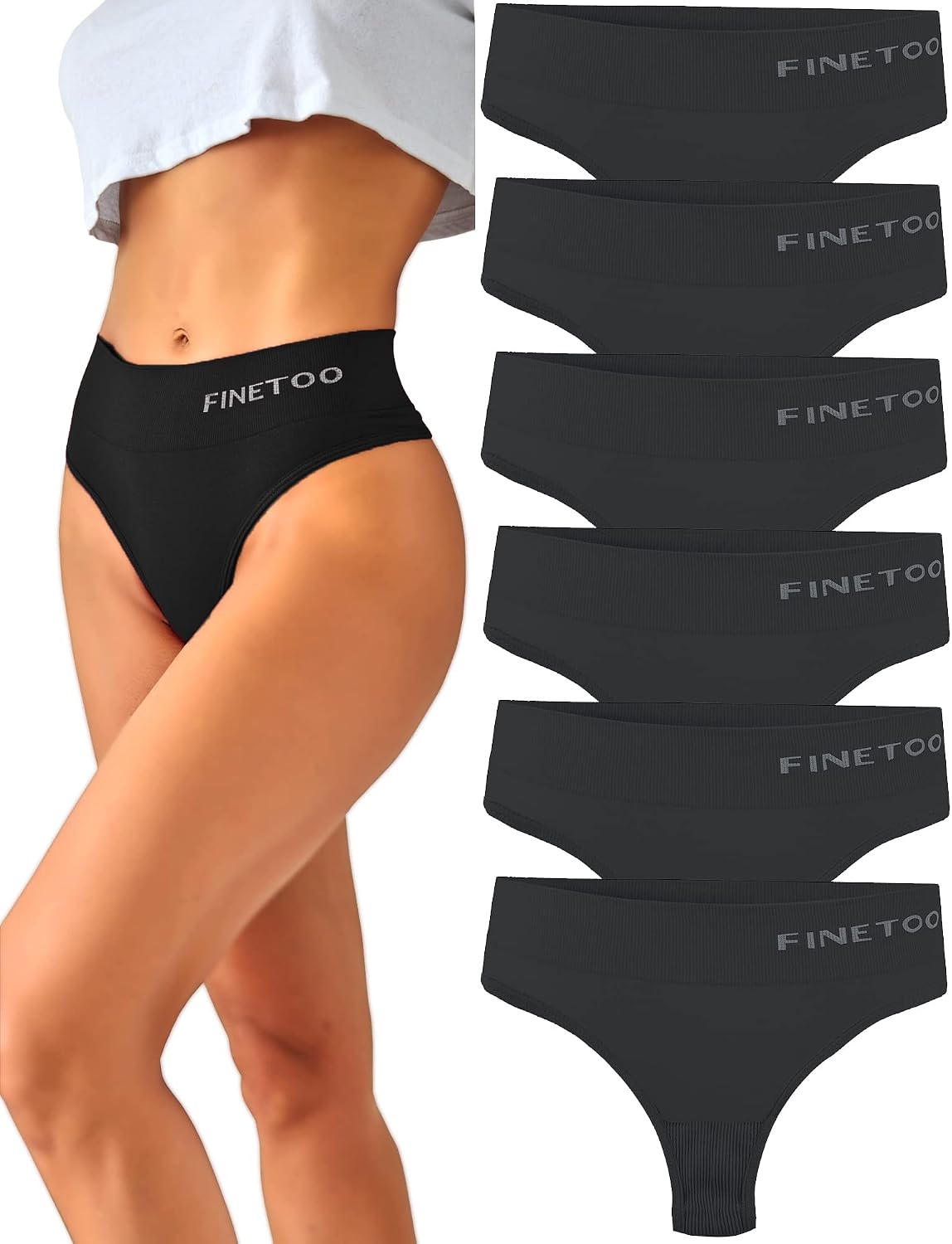 Thumbnail 6 de FINETOO 6er-Pack String Tangas für Damen mit Bauchkontrolle – hoher Bund, atmungsaktiv & weich (S–XL)