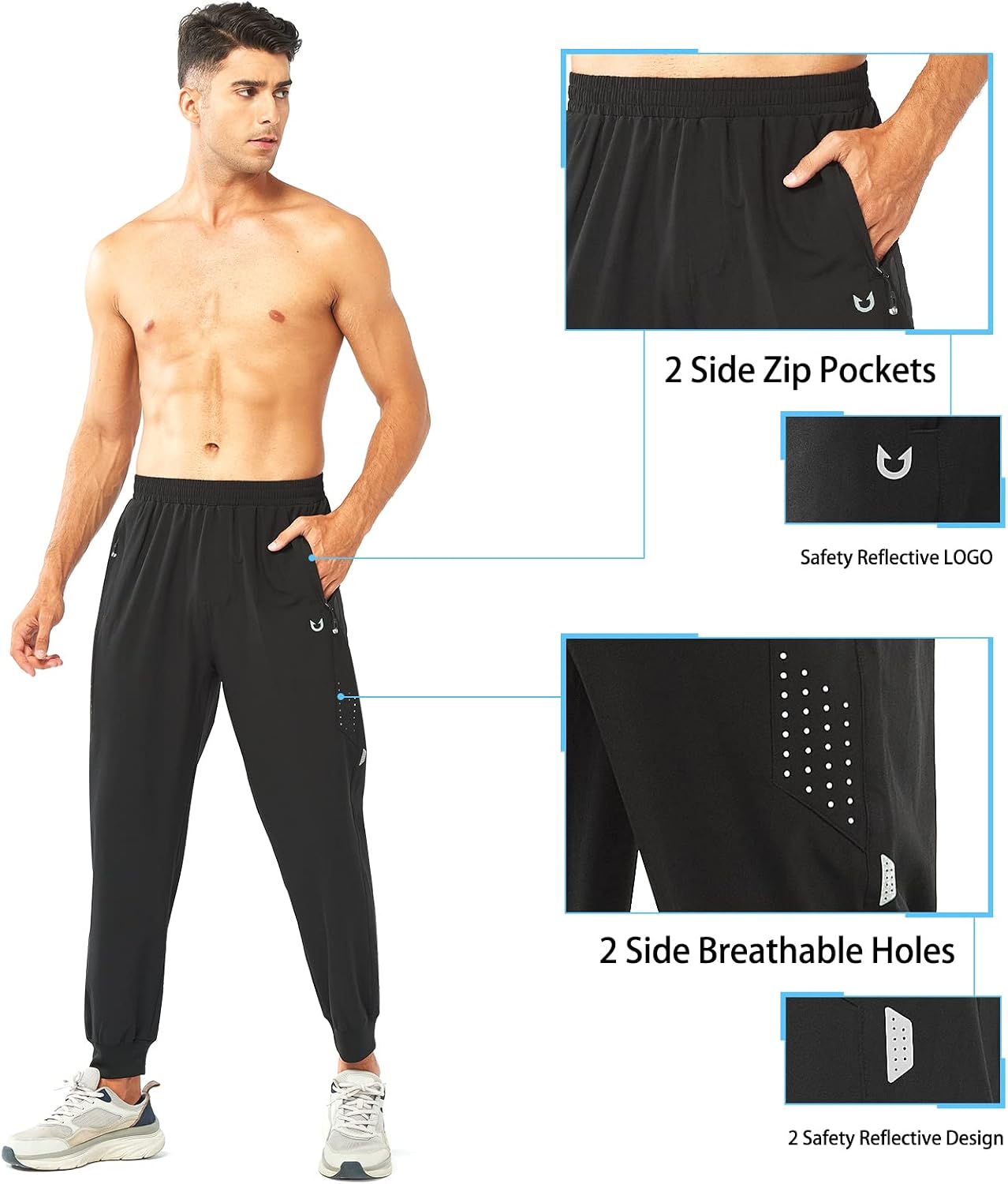 Thumbnail 4 de NORTHYARD Men's Athletic Running Pants: Lightweight, Quick-Dry Joggers with Zipper Pockets and UPF 50+