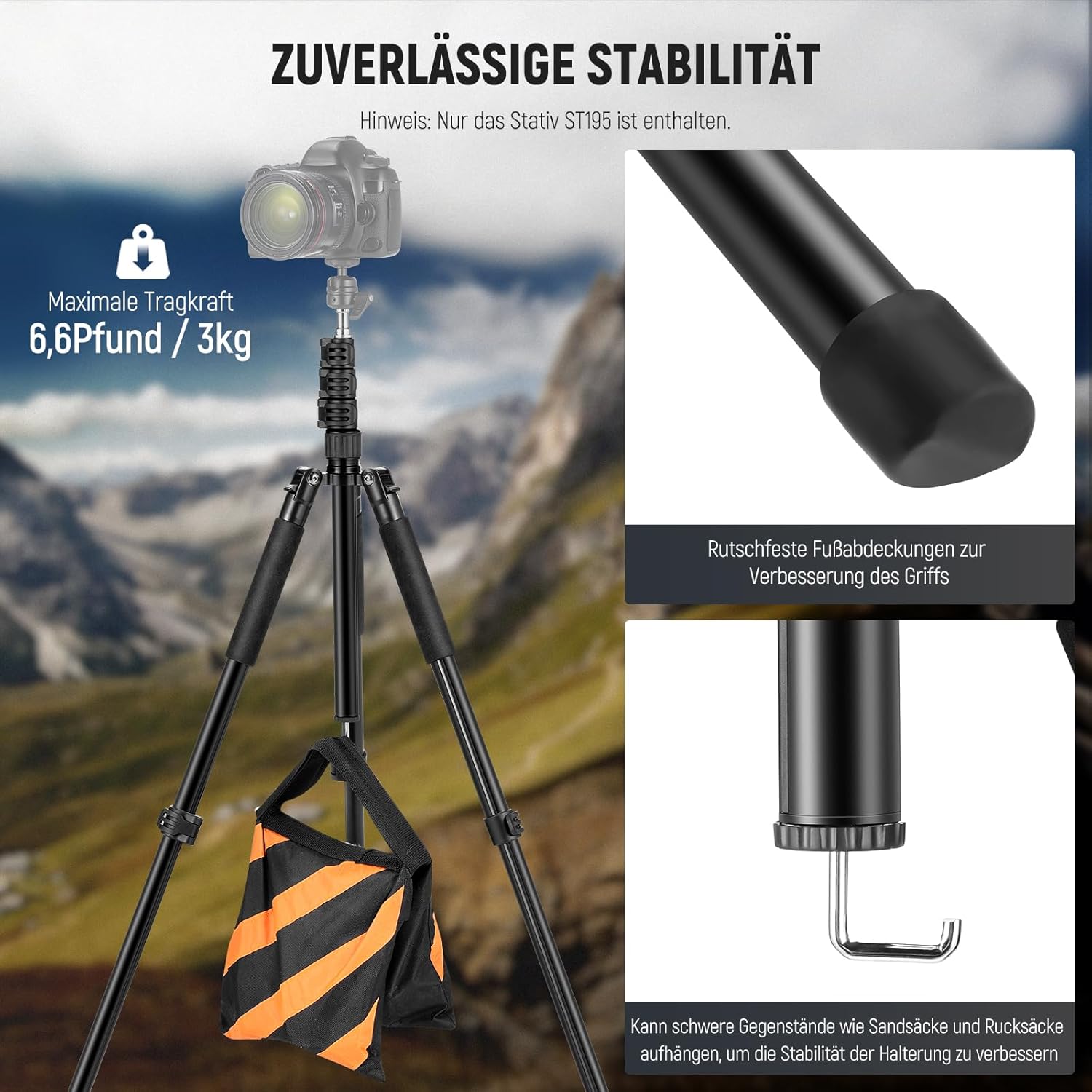 Thumbnail 5 de NEEWER ST195 Fotografie-Lichtstativ, Aluminium, 47–195 cm Höhe, 1/4"-Schraube (bis 2 kg)