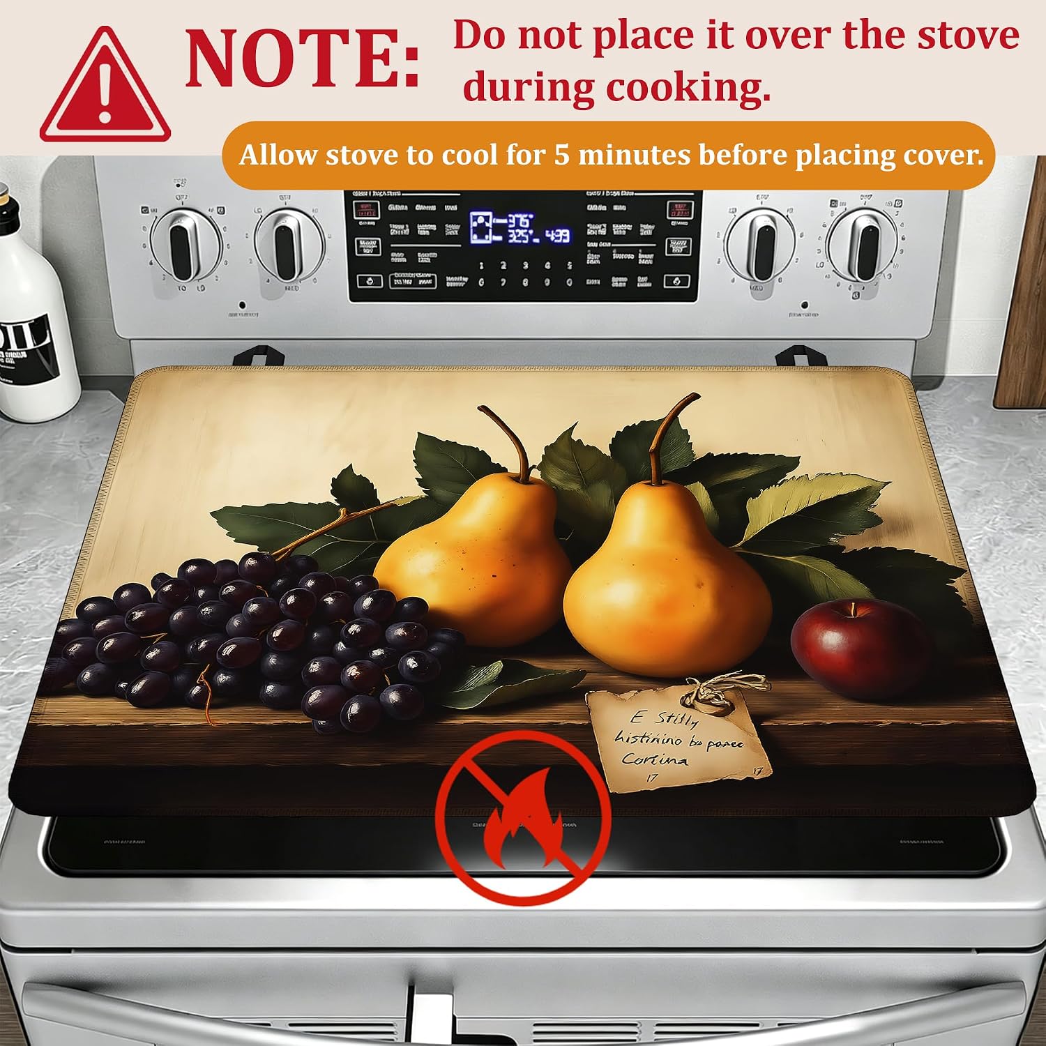 Detalle de YIKTI Rustic Fruits Stove Top Cover, 28 x 20-Inch Washable Rubber Mat