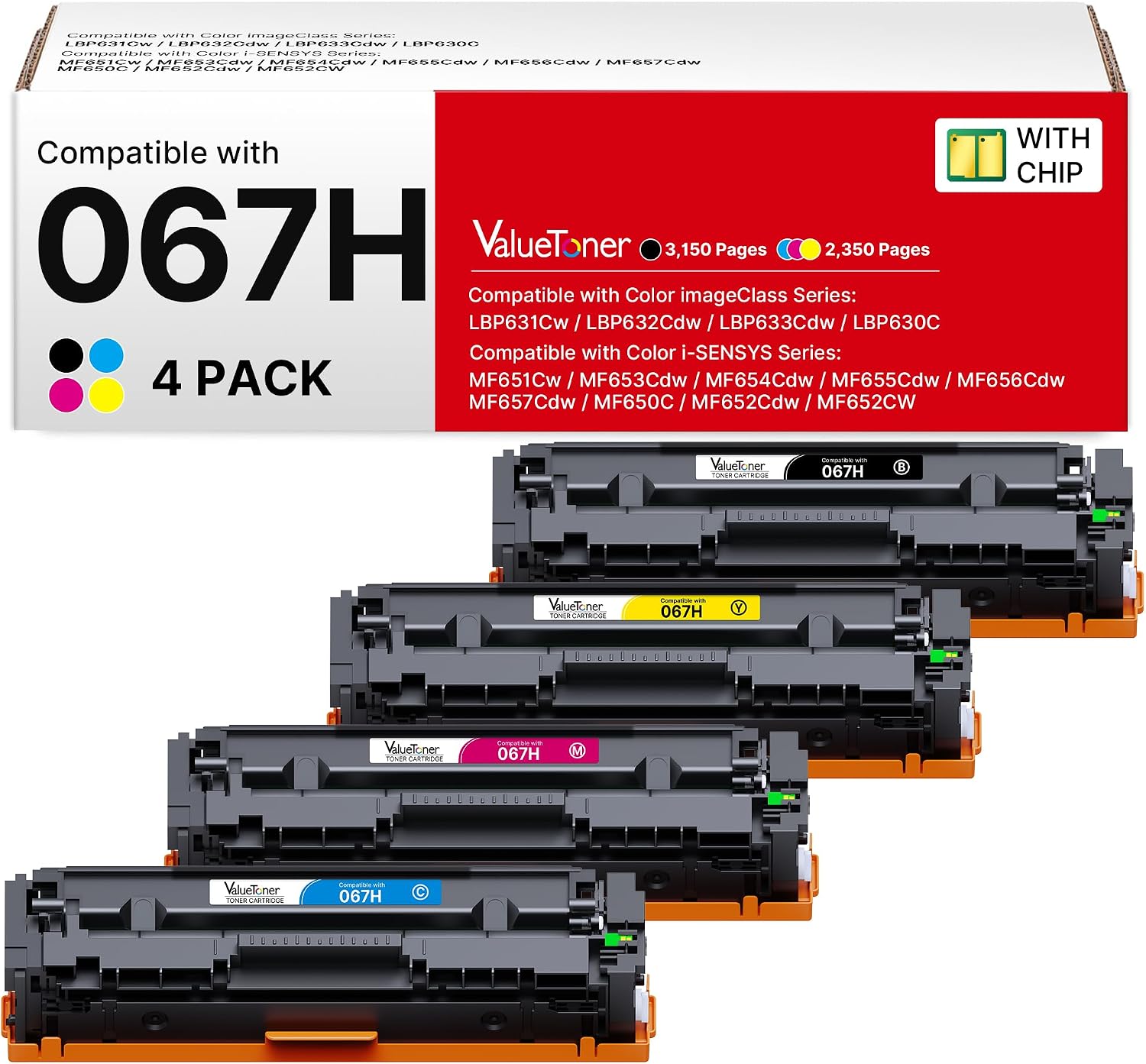 Detalle de Valuetoner 067H Toner Cartridge 4-Pack, Black, Cyan, Yellow and Magenta