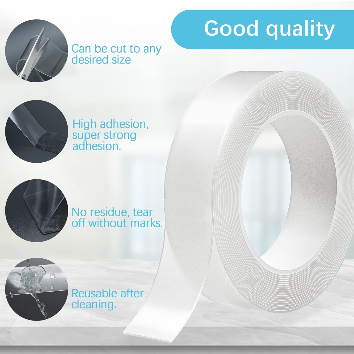 Thumbnail 3 de Taiyeestar 5 m doppelseitiges Klebeband Extra Stark transparent (30 mm breit, 1 mm dick) – ablösbar ohne Rückstände