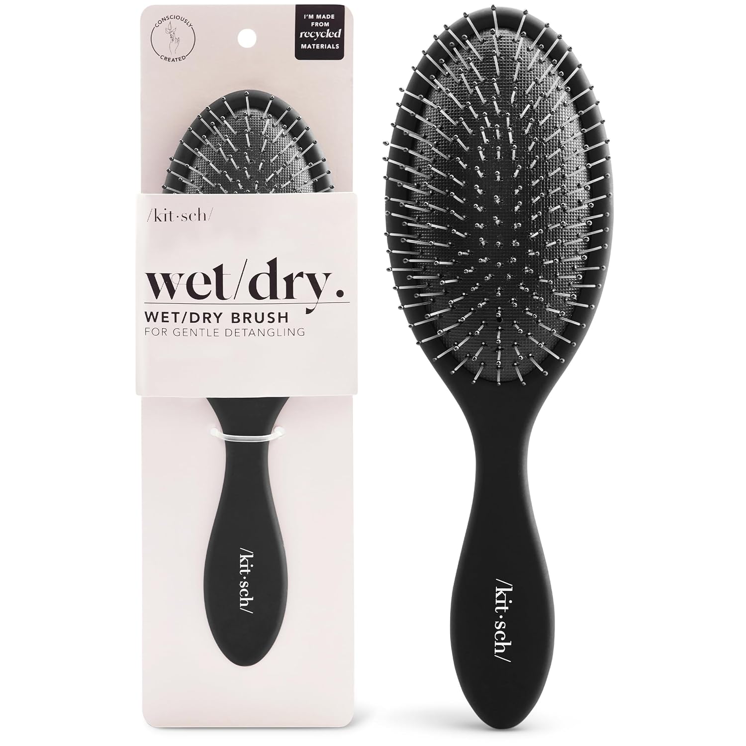 Detalle de Kitsch Detangler Bürste für nasses & trockenes Haar – entwirrende Haarbürste mit flexiblen Borsten, für lockiges oder glattes Haar (schwarz)
