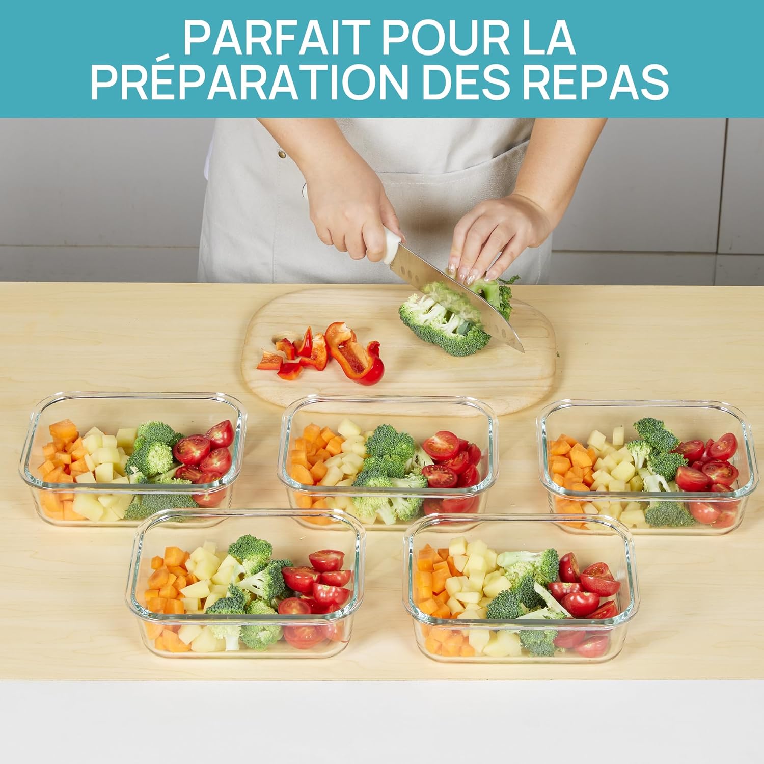 Detalle de Vtopmart Lot de 5 Lunch Box Verre 1035 ml – boîtes hermétiques et réutilisables, compatibles four, micro-ondes, congélateur et lave-vaisselle